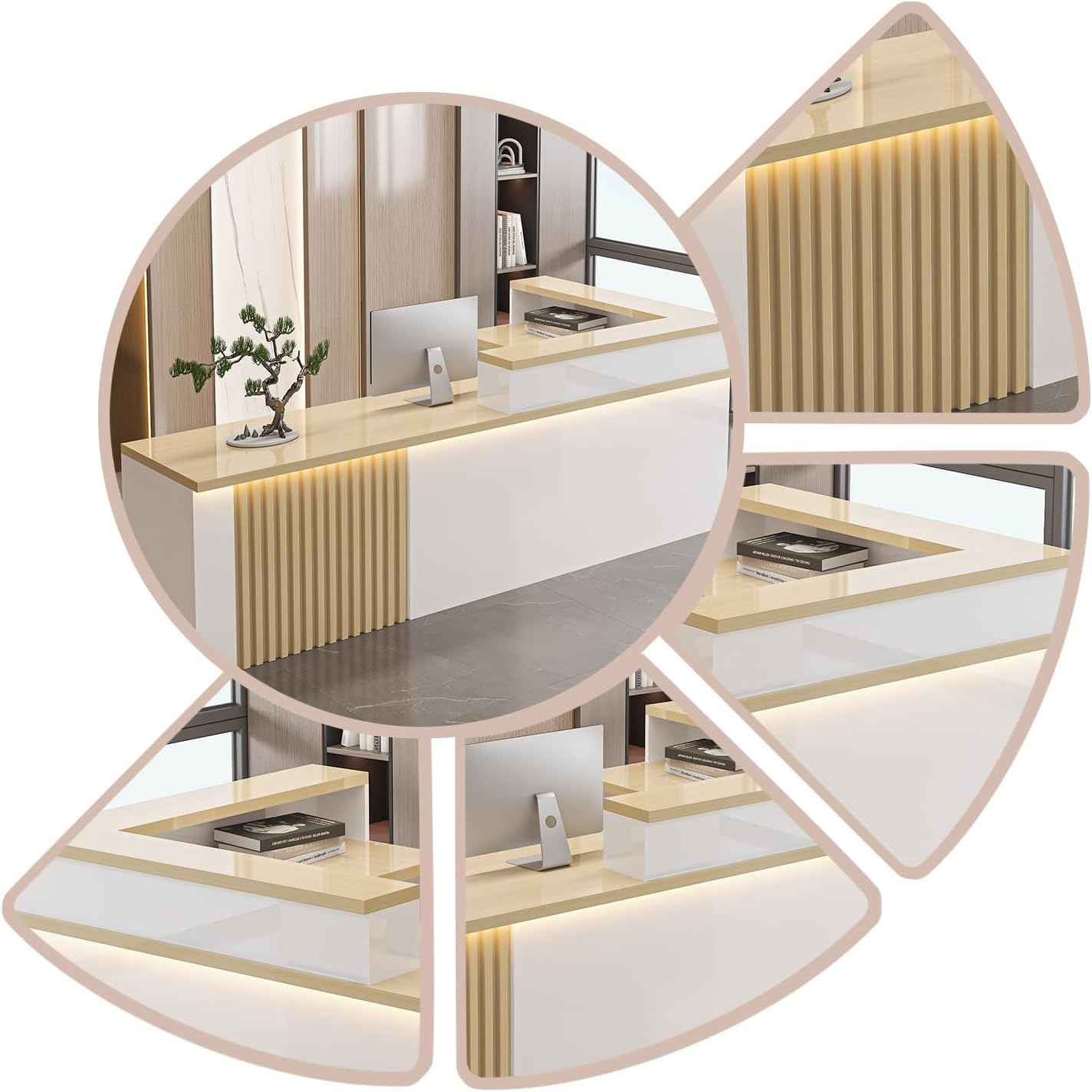 Modern Reception Desk with Counter and Drawer, Front Desk Reception Counter for Office, Salon, Retail Store, Beauty Shop, Receptionist Table with Lockable Storage (White Gray - Left, L 160cm/63in)