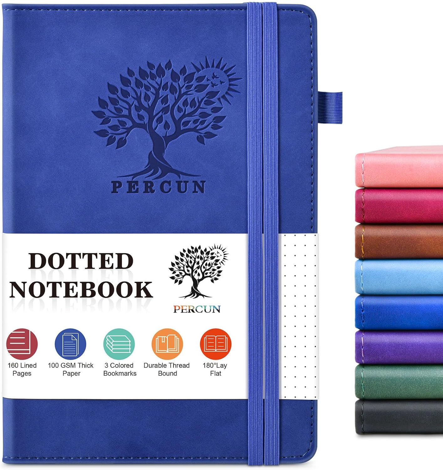 Dotted Journal Notebook for Men & Women, 160 Pages Dot Grid notebook for Note Taking, Bullet Journaling Notebook for Work, School, Travel, Writing, A5 Hardcover 5.9" x 8.5"(Navy)