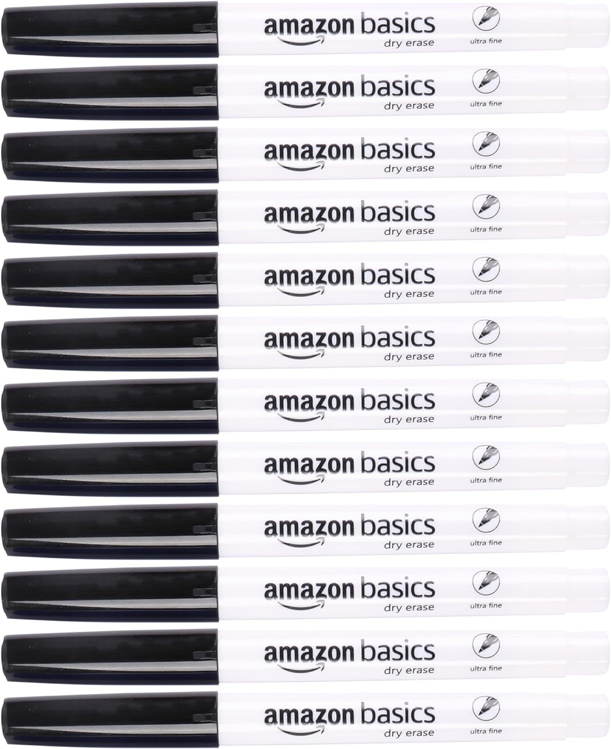 Amazon Basics Low Odor Ultra Fine Tip Dry Erase White Board Markers, Black, 12-Pack