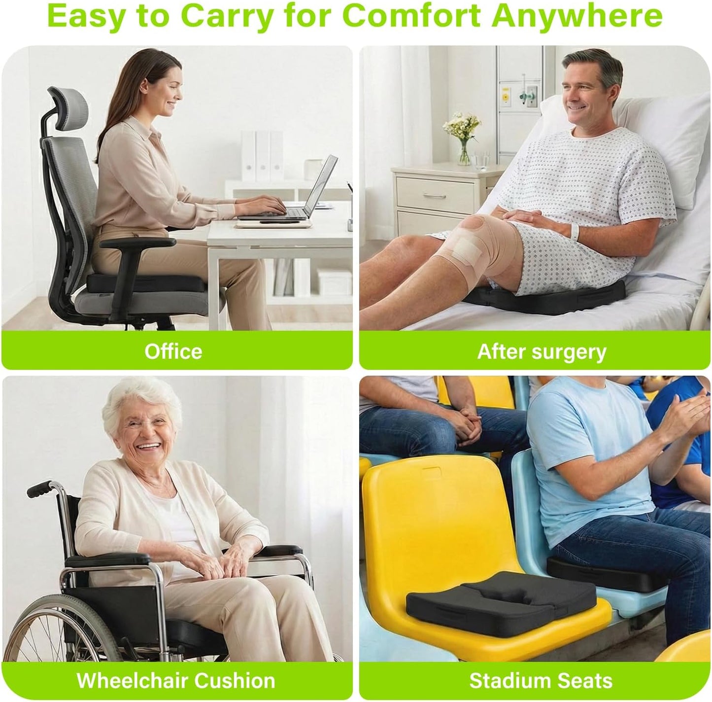 Bed Sore Cushion, Gel Wheelchair Seat Cushion,18”x16” Relieve Sciatica, Back, Coccyx & Ulcer Pain, Foldable Ergonomic Cushion for Bedridden, Elderly, with Anti-Slip Cover & Handle