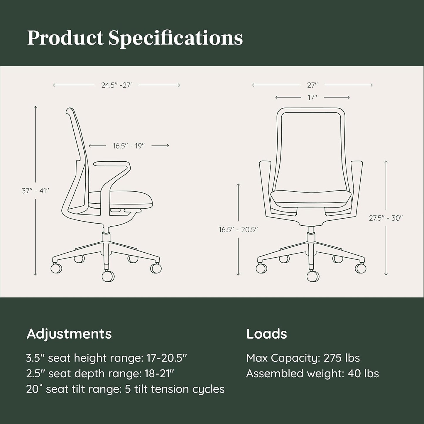 Branch Verve Chair - High Performance Executive Office Chair with Contoured Seat Back and Adjustable Lumbar Rest - High Density Foam Cushion with Aluminum Base - Up to 275 lbs - Coral