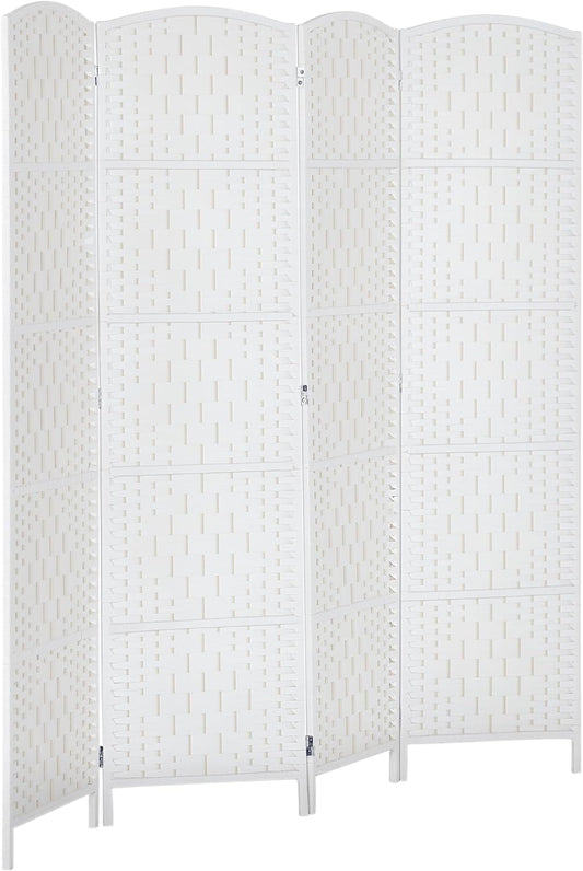 HOMCOM Room Divider, 4 Panel Folding Privacy Screen, 6FT Tall Portable Wicker Weave Partition Wall Divider for Bedroom, Home Office, White - Lumora Desk