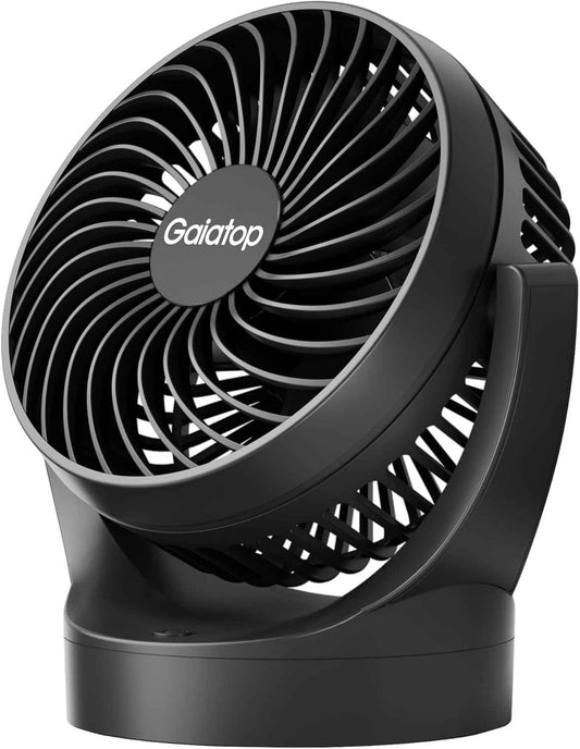 Gaiatop Portable Desk Fan, 3 Adjustable Speeds, Solid Black, Quiet Brushless Motor, 4000mAh Long-Lasting Battery, 135° Tilt Bedroom Fan for Home/Office/Outdoor (Black)