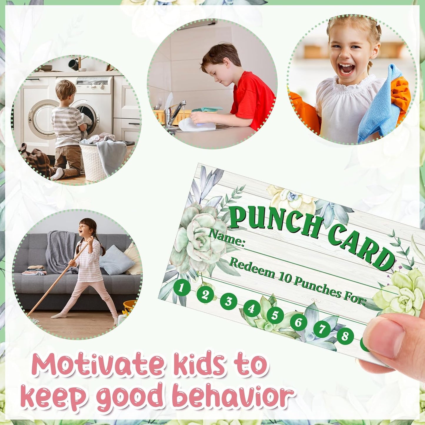 Fumete 400 Pcs Punch Cards for Classroom Reward Cards Behavior Incentive Loyalty Awards for Kids Students Teachers School Business, 8 Styles, 3.5 x 2 in(10 Succulent Punches Style)
