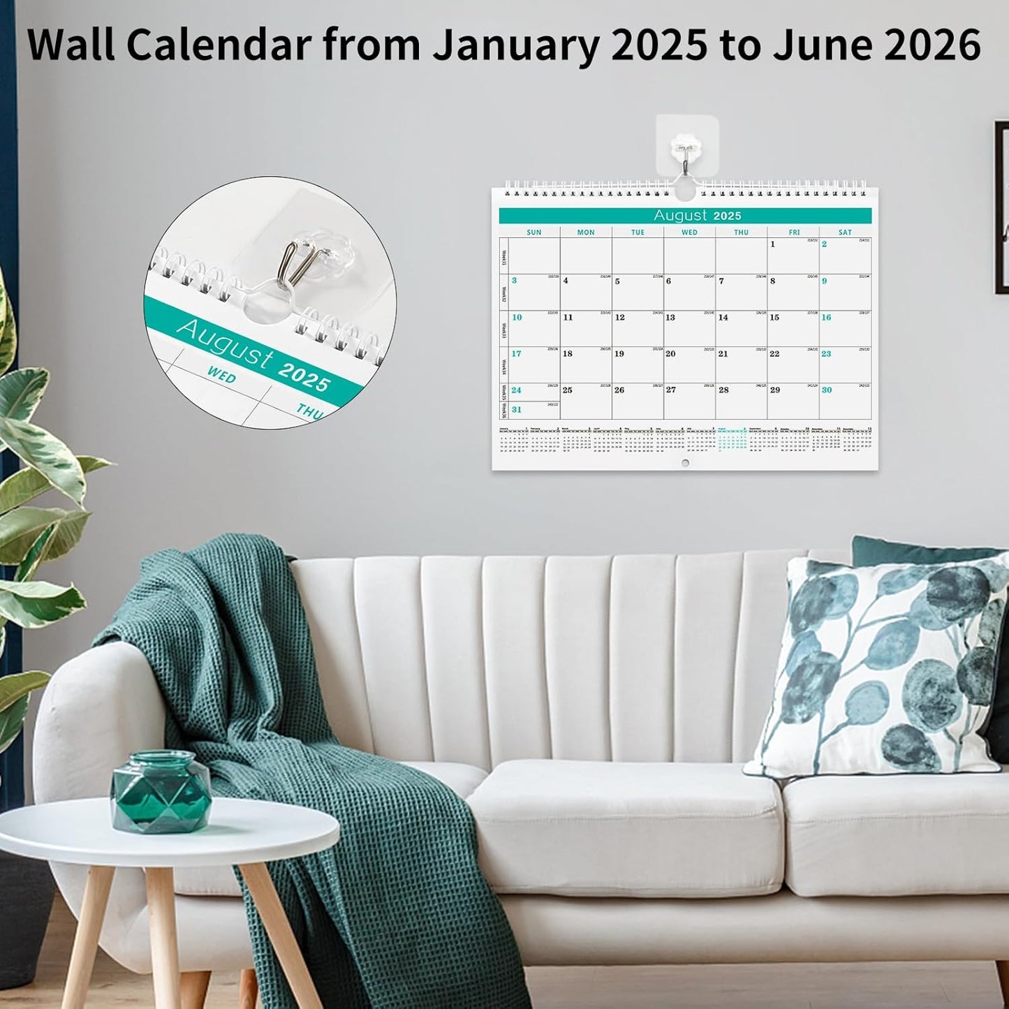 Wall Calendar -Calendar 2025-2026 from Jan. 2025 to Jun. 2026,18 Months Calendar,13.7"×11"Thick Paper with festival Dates and Ruled Blocks for Home or Office New Year and Christmas Gifts