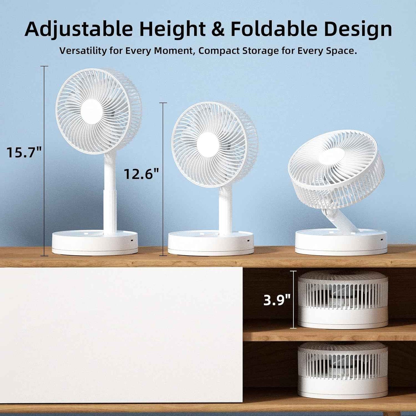 Desk Fan, 8-Inch Folding Portable 5400mAh Battery Powered Fan USB Rechargeable, Oscillating Super Quiet Desk Fan with 4 Speeds, Adjustable Height & Head Angle for Bedroom, Office, Outdoor
