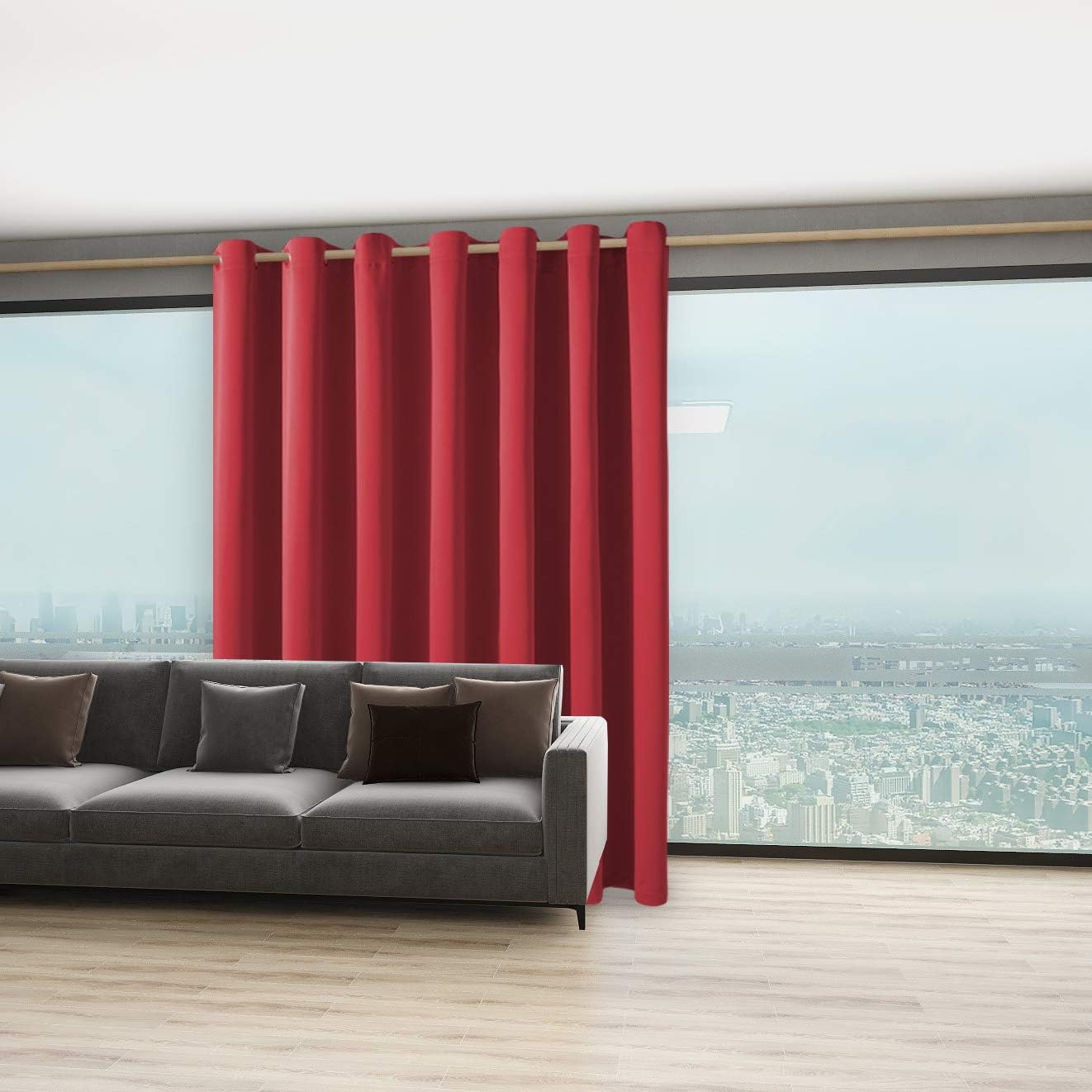 BONZER Extra Wide Room Divider Blackout Curtain Total Privacy Wall Room Darkening Grommet Curtains for Apartment, Studio, 108L x 150W Inch (9L x 12.5W ft), 1 Panel, Red