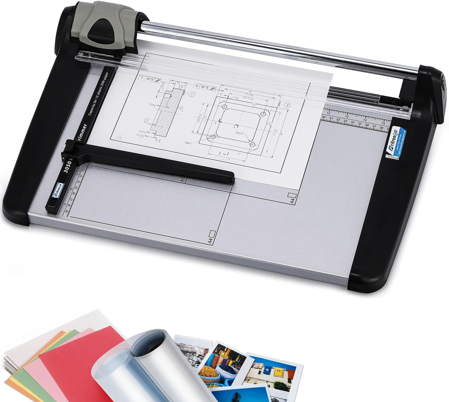 Rotary Paper Trimmer, 15 Sheets Heavy Duty Paper Trimmer, 360mm(14.17") Cutting Length, Commercial Grade Rotary Paper Cutter for Home/Office/School, Black & Silver