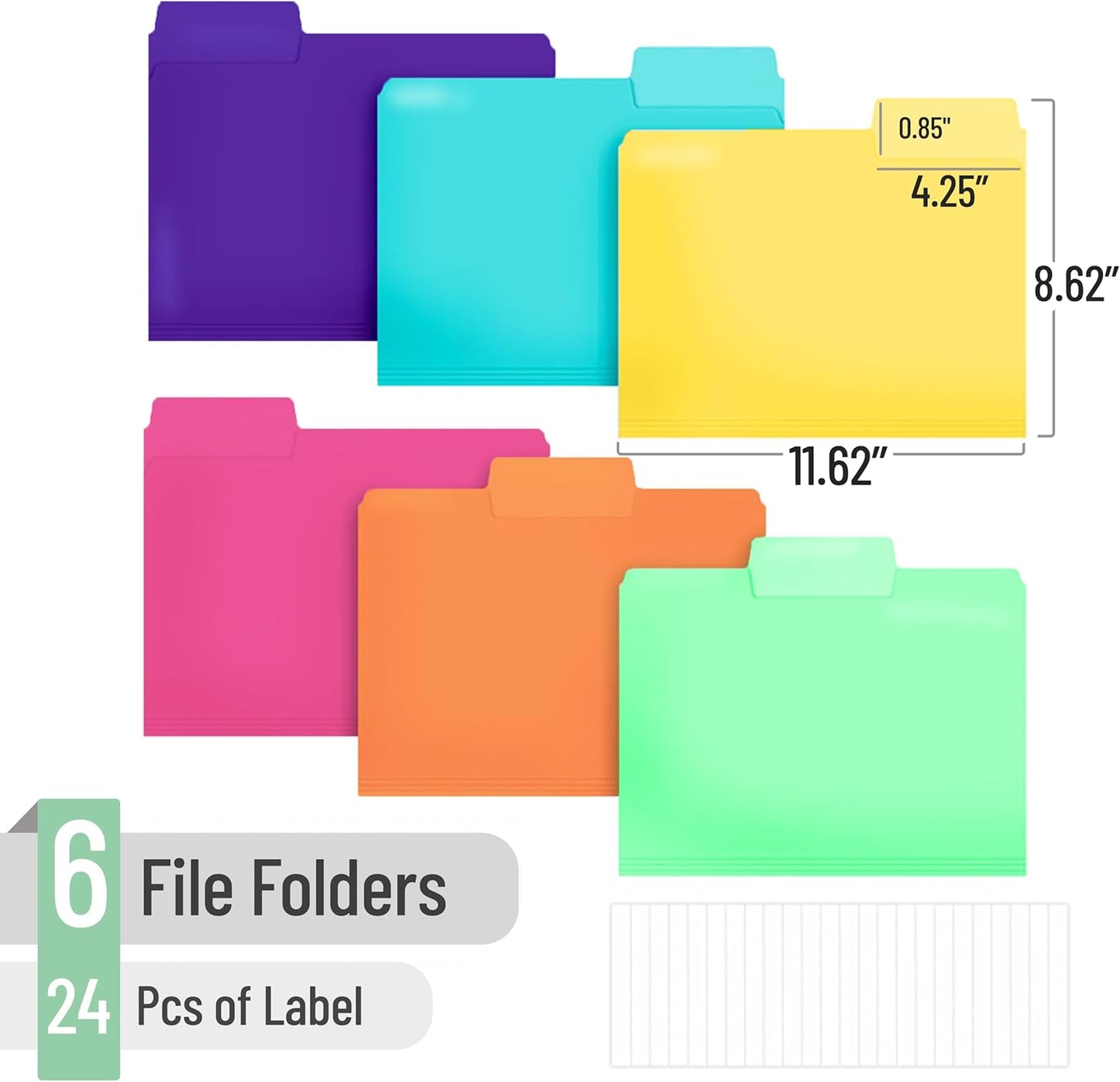 Mr. Pen- File Folders, 1/3 Cut Tab, 6 Pack, Assorted Colors, Letter Size, Colored File Folders, Letter File Folders
