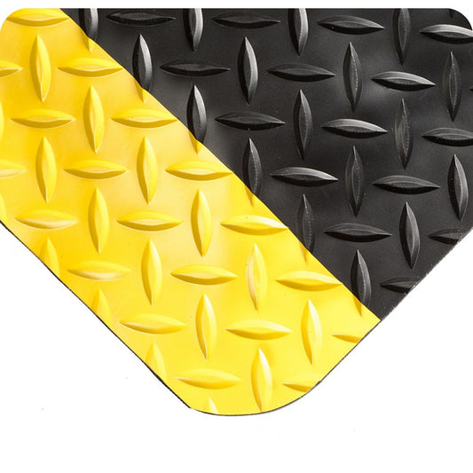Wearwell 414.1516x6x10BYL Diamond-Plate SpongeCote UltraSoft Mat, 10' Length x 6' Width x 15/16" Thick, Black with Yellow
