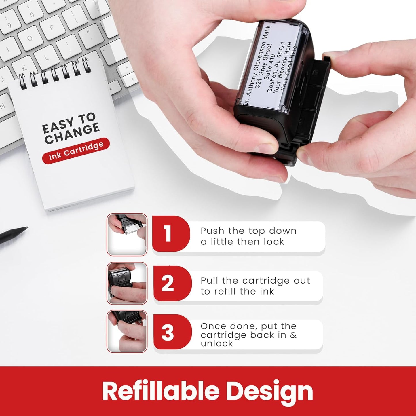 Promot Self Inking Stamp - Extra Large Custom Stamp for Name, Address, Office, or Business Use - Up to 6-Line Personalized Rubber Stamp - Customizable Font & Ink Color - Personalized Name Stamp
