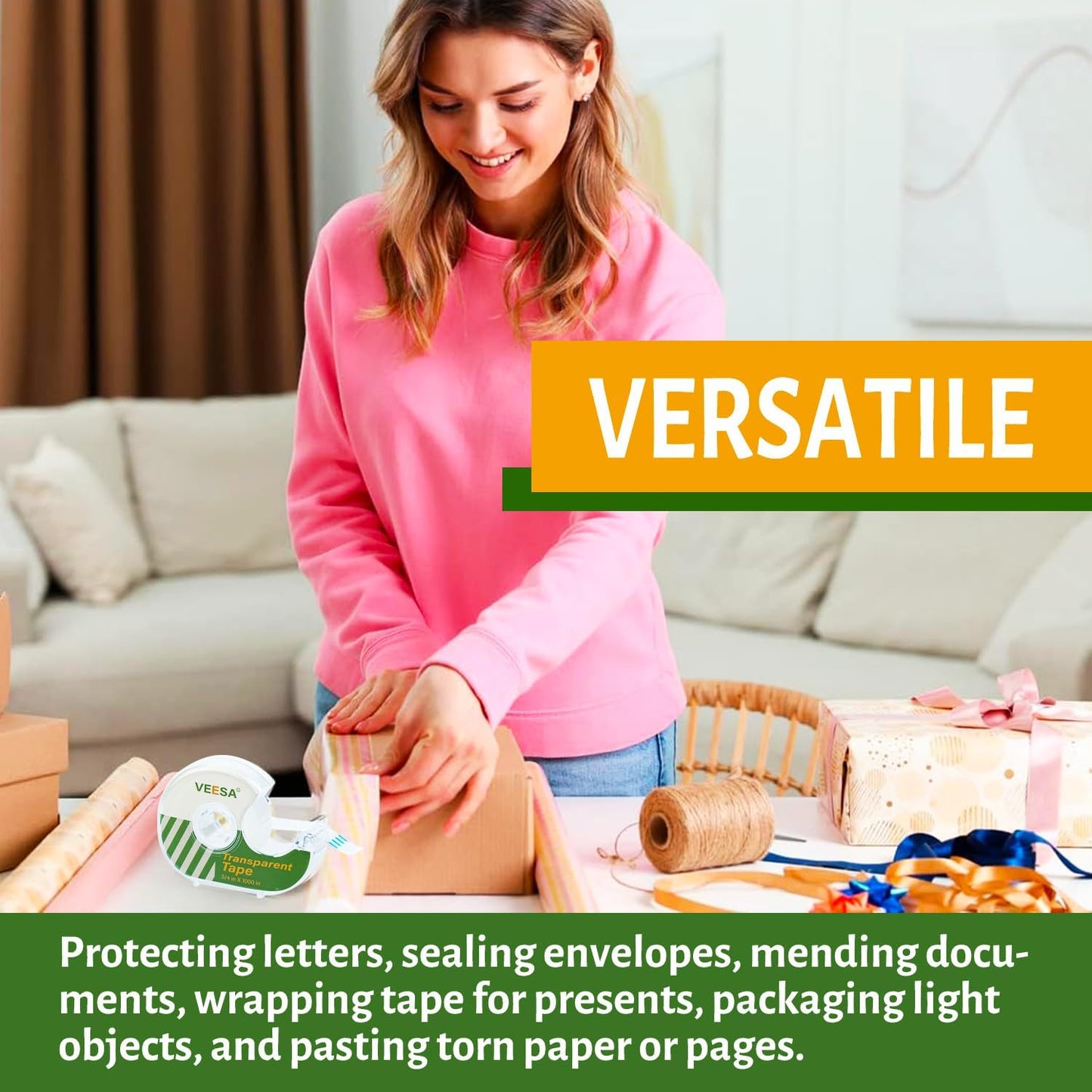 VEESA Transparent Tape with Dispenser, 3/4 x 1000 Inches, 12 Rolls Clear Tapes for Craft Jobs, Home & School Supplies - Lumora Desk