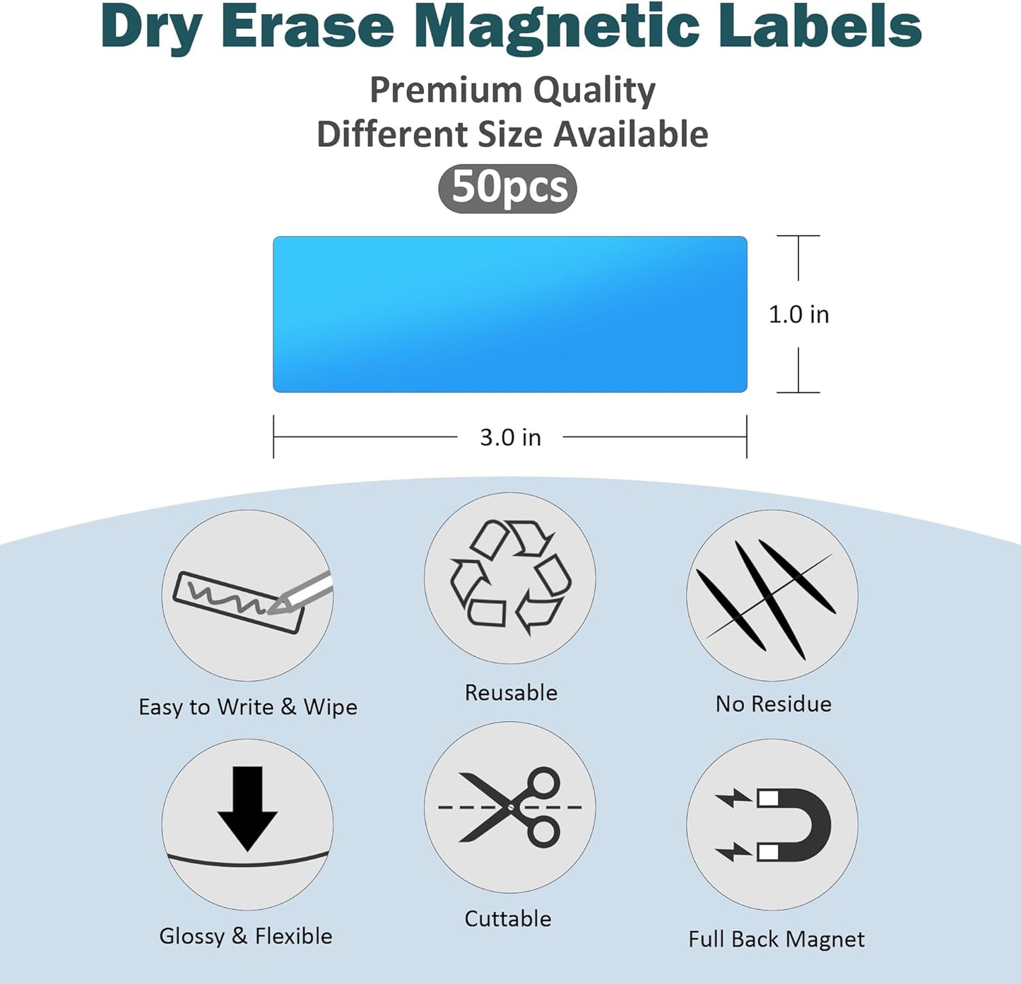 LLPT Dry Erase Magnetic Labels 1" x 3" 50 Packs Blank Writable Magnet Stickers Reusable for Refrigerator Shelf Whiteboard Toolbox Craft and Other Metallic Surfaces Yellow (DML1030YW)