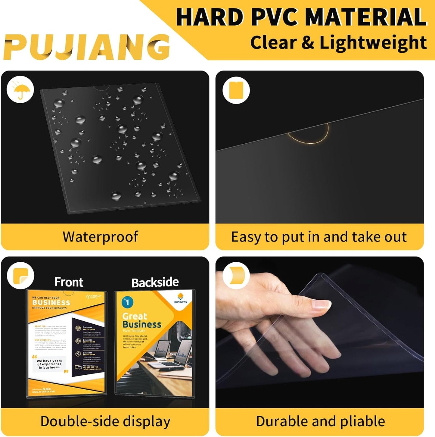 10 pack Magnetic Sign Holder 8.5 x 11 Wall Mount | Adhesive Document Frame for Posters, Menus, Notices | Rigid Plastic Sheet Protector with Strong Magnet Strips & Adhesive Tape | for Office Door, Retail Glass, Metal Surfaces