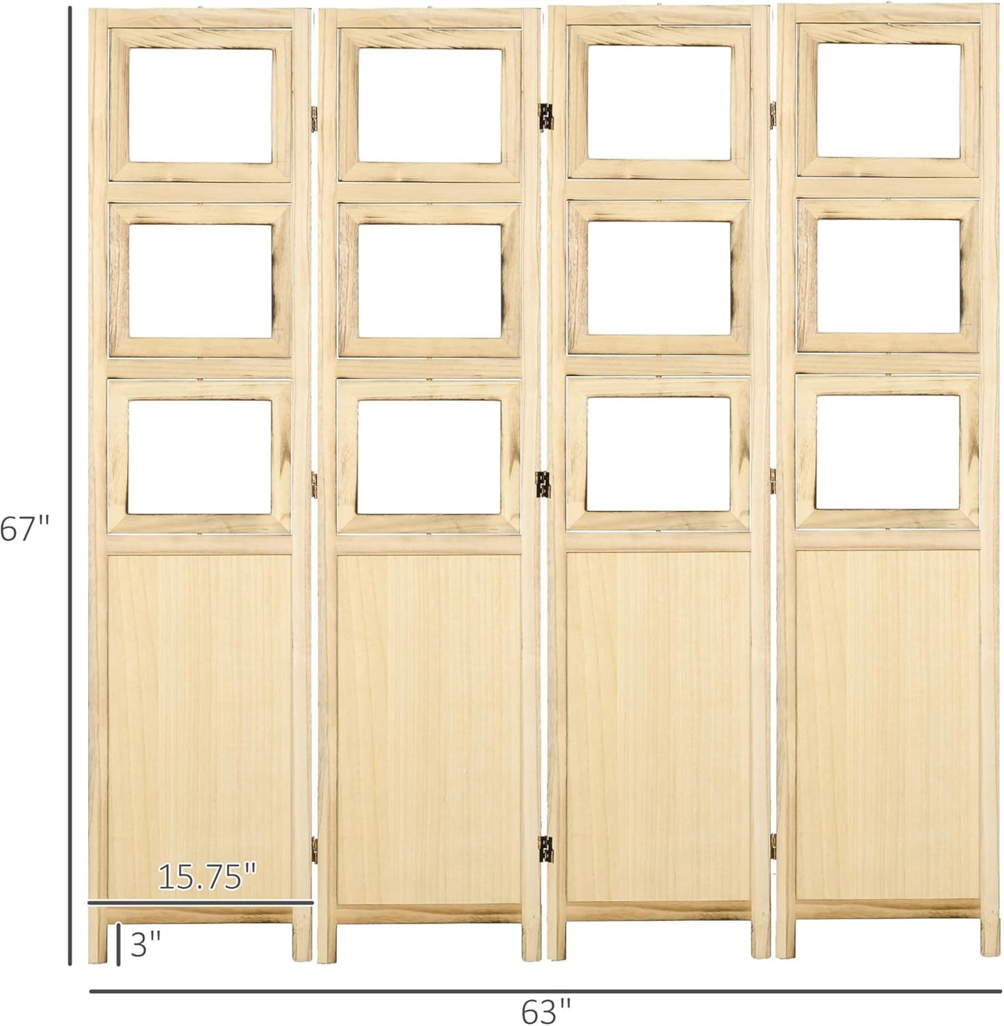 NicBex Room Divider 4 Panel Room Dividers with Photo Frames and Cardstocks Partition Room Dividers and Folding Privacy Screens 5.6 FT Wall Divider for Room Separation,63" W x 0.75" D x 67" H, Natural - Lumora Desk