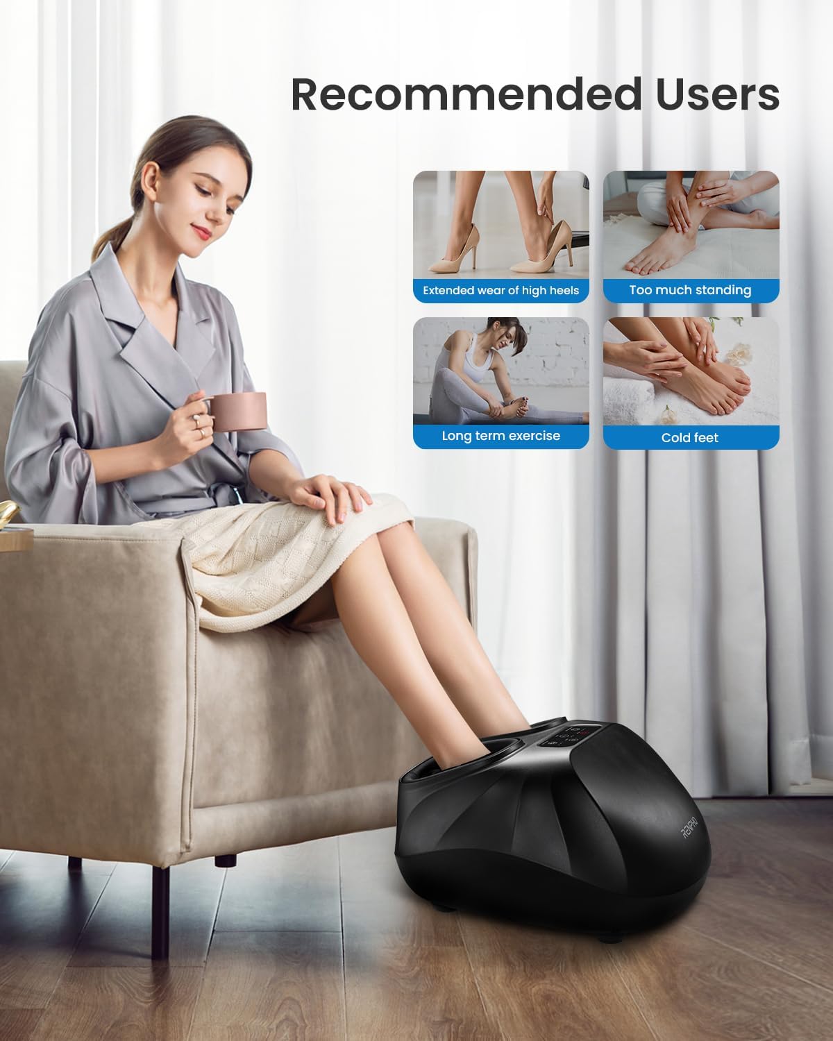 RENPHO Foot Massager Machine with Heat [2026 Upgraded], Fathers Day Dad Gifts for Men Husband, Shiatsu Foot Massager for Neuropathy, Plantar Fasciitis FSA Eligible HSA Massager, Up to Size 14, Black