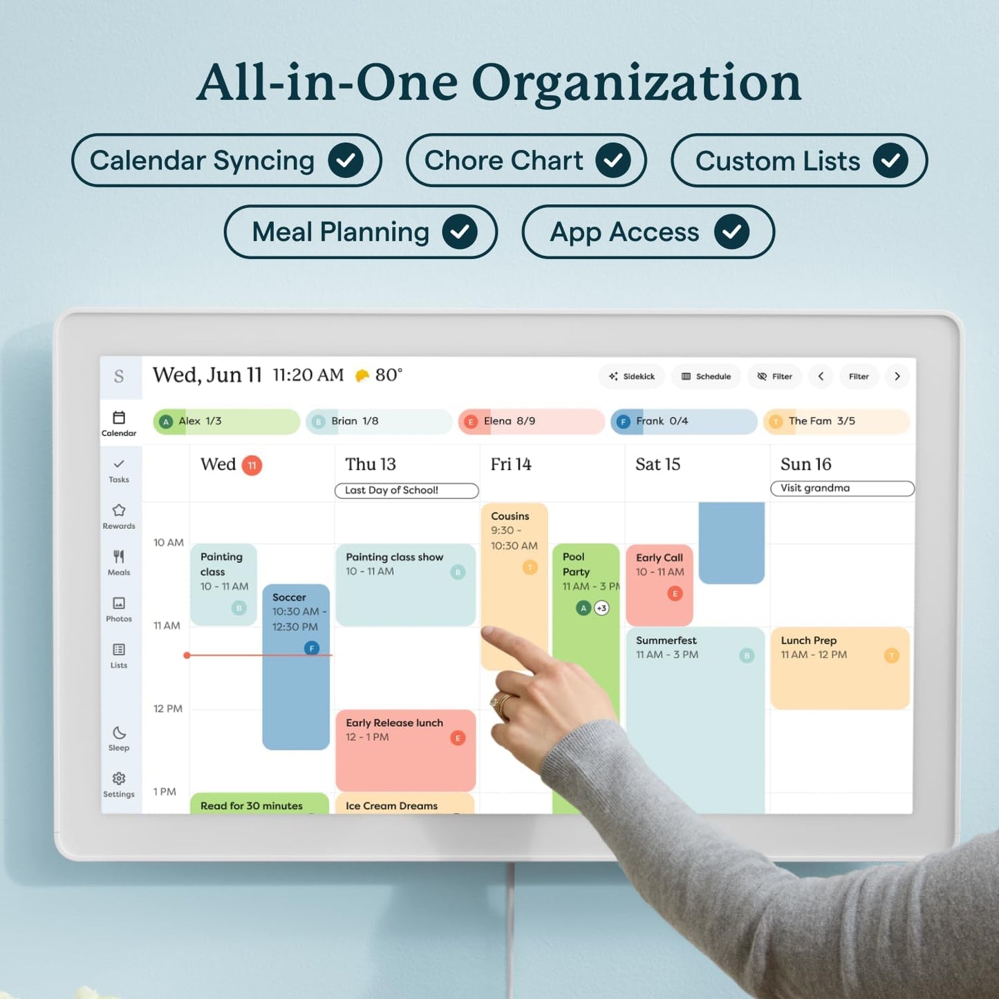 Skylight Calendar Max: 27-Inch Smart Digital Calendar & Chore Chart, Family Organizer with Interactive Touchscreen Display – Wall Mountable in Portrait or Landscape, Classic White Frame