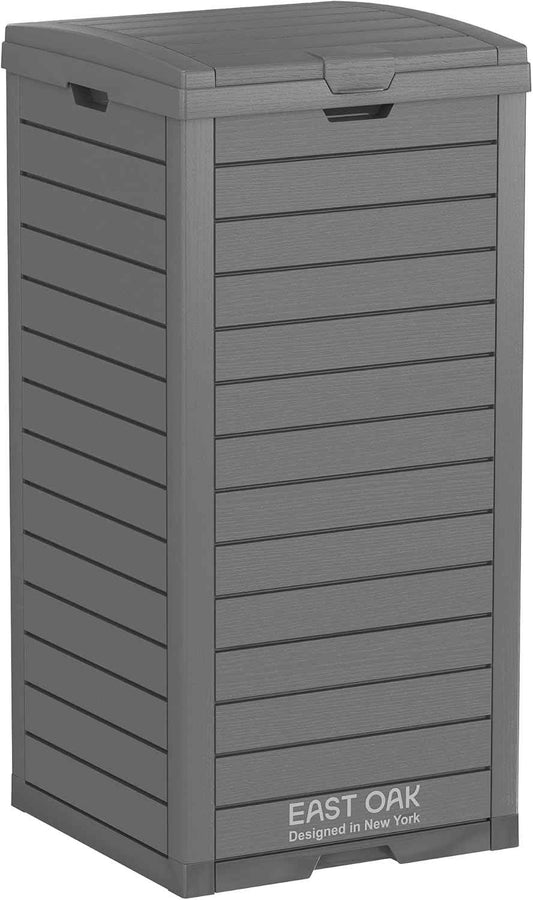 EAST OAK 38 Gallon Outdoor Trash Can | Waterproof Resin Garbage Can with Tiered Lid & Drip Tray | Outside Trash Bin for Patio | Kitchen, Backyard & Deck | Gray Color