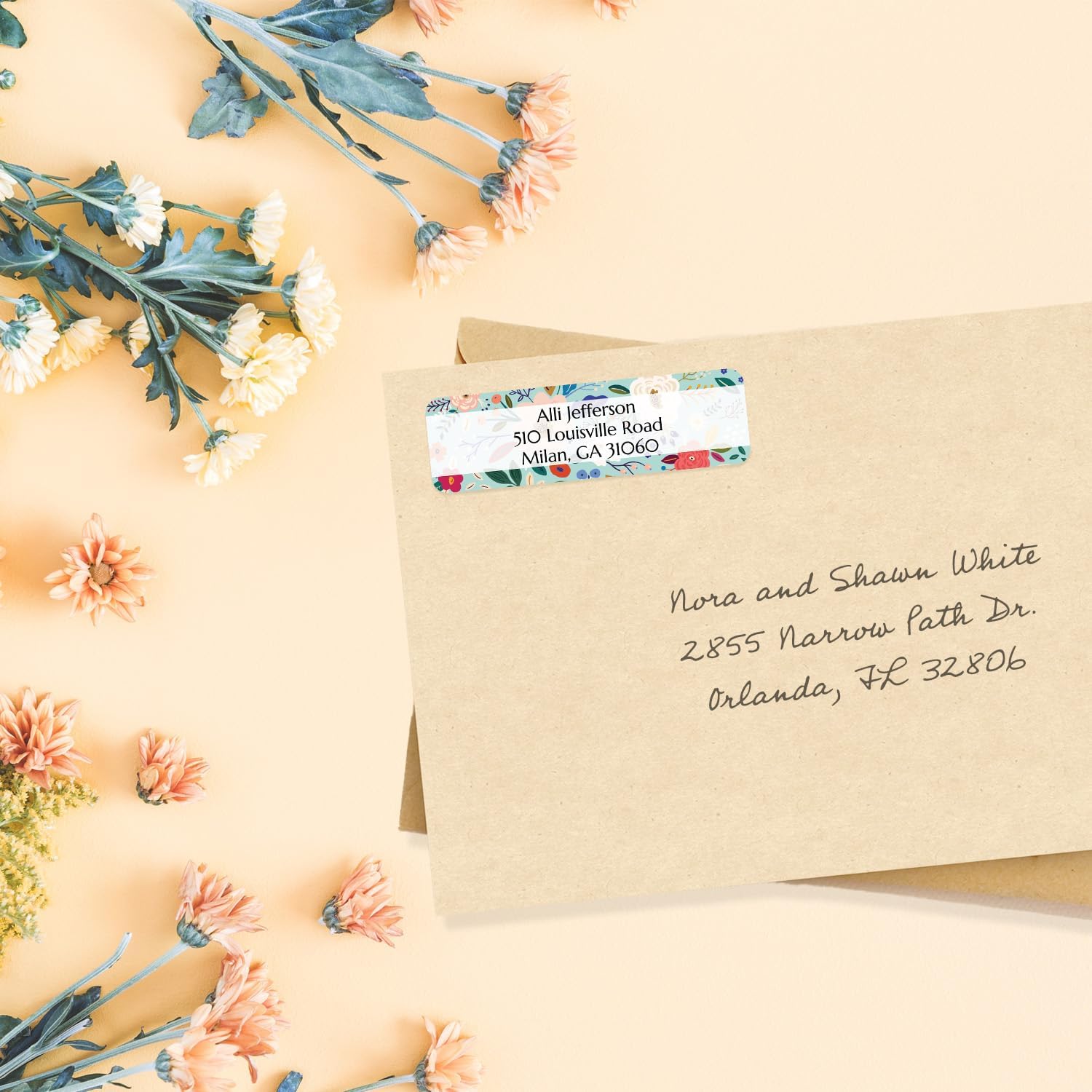 Multicolored Floral Print Rolled Address Labels / 250 Personalized Return Address Labels/Designer Address Stickers in Elegant Plastic Dispenser - Lumora Desk