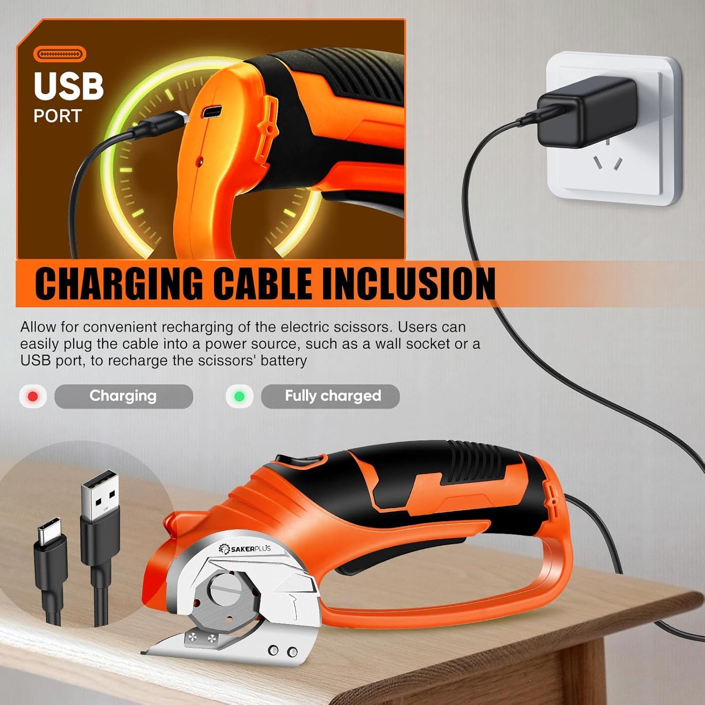 Cordless Electric Scissors,4V Rechargeable Cardboard Box Cutter Heavy Duty Fabric Scissor with Safety Lock & LED Light,Power Rotary Cutter for Leather Carpet Plastic Cutting,Sewing,Crafting