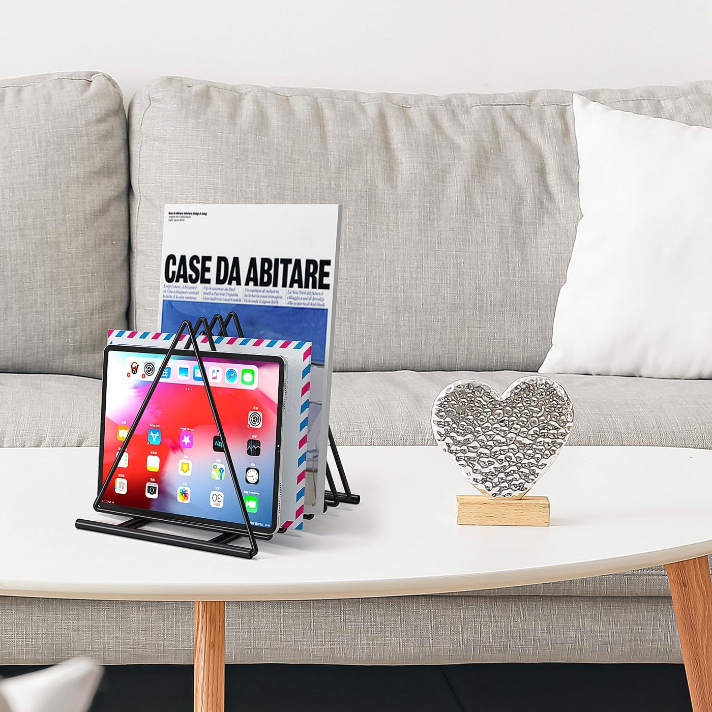 Triangle Desk File Organizer, 7 Slots Metal File Sorter Magazine Holder Document Rack,Desktop Bookshelf Organizer for Office Home School,Black