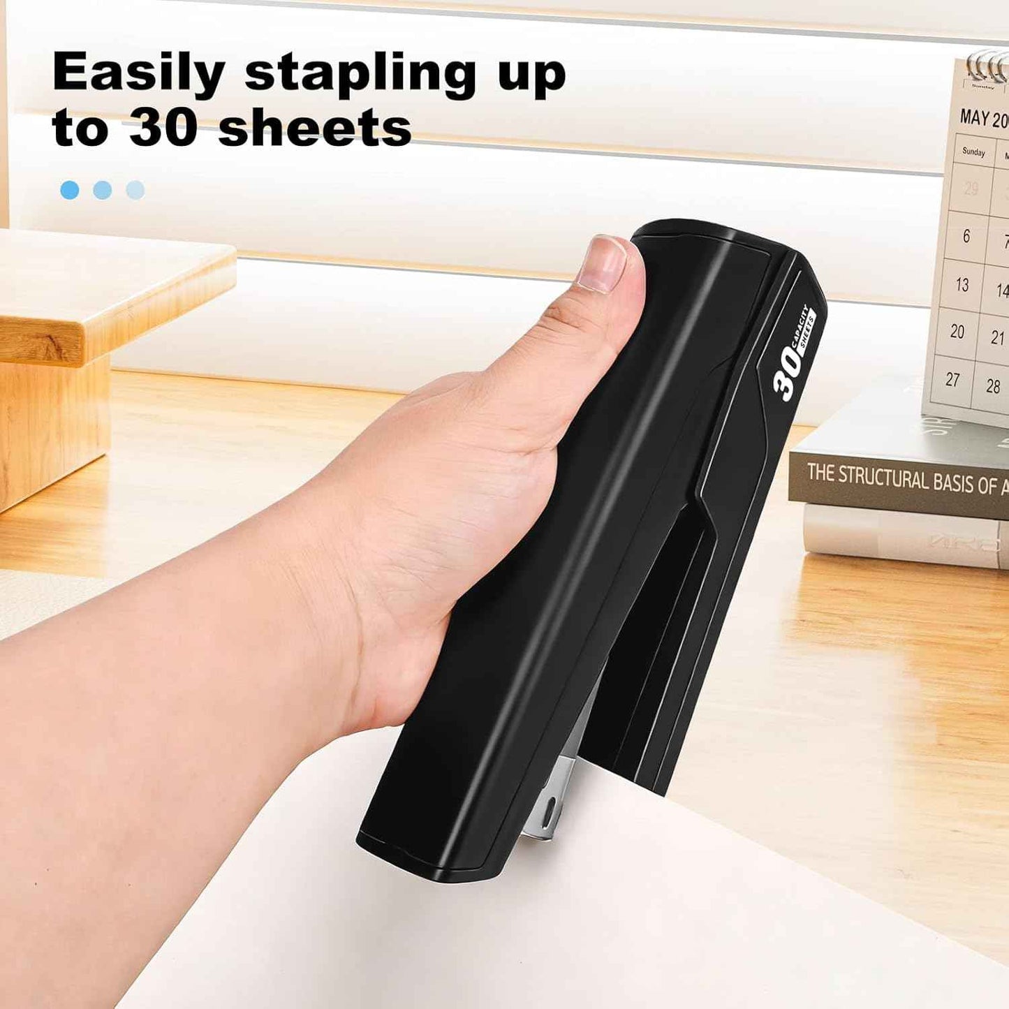 Metal Stapler with 830 Staples, Office Stapler, Staplers for Desk, 30 Sheet Capacity, Non-Slip, Black