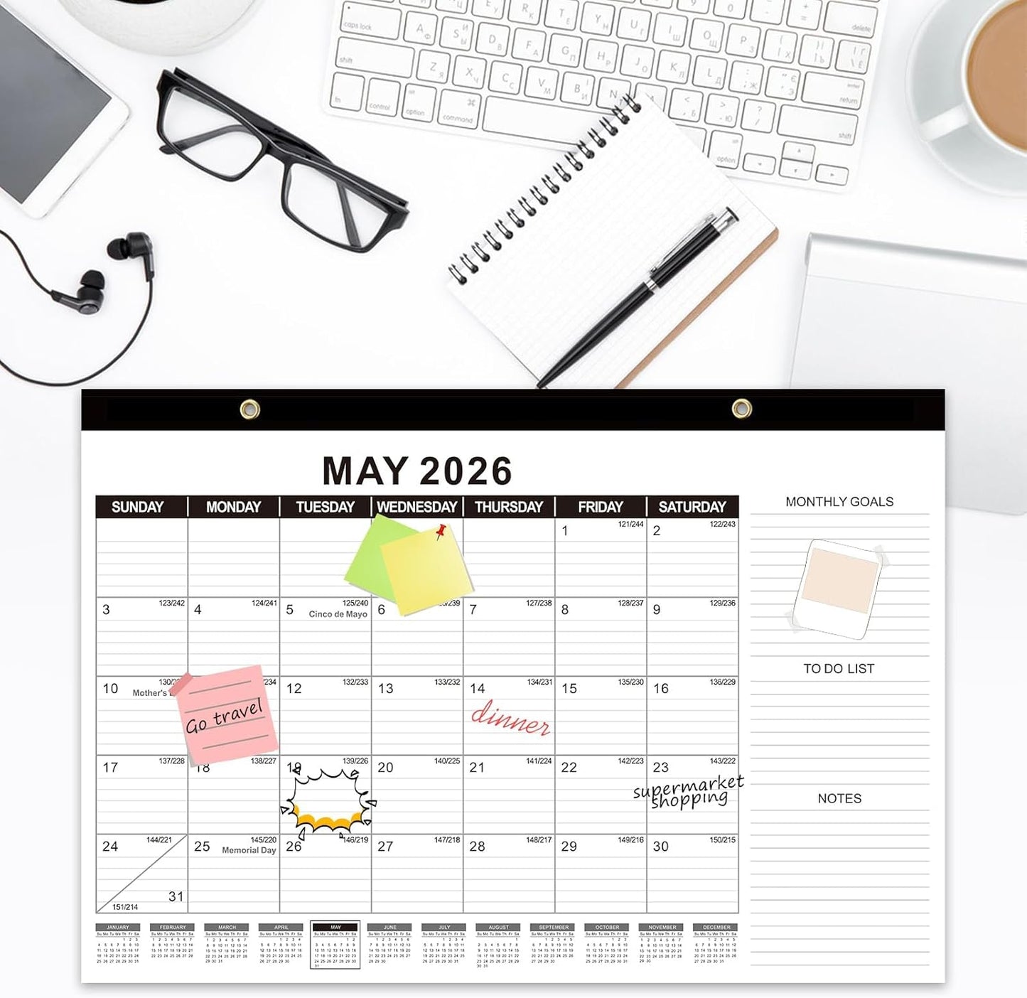 GuassLee Desk Calendar 2025, 5 Packs, 19 Months Calendar 17" × 11.5" Desk Calendar from June. 2025 to December. 2026 with Julian Date, To-do List, Notes, Monthly Goals, for Home School Office