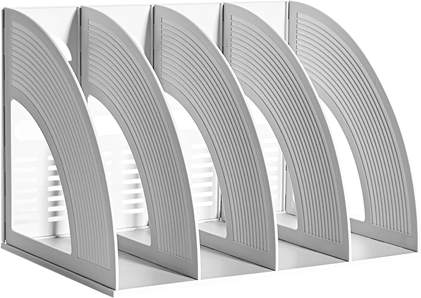 SAYEEC File Holder Storage Folder 4 Compartment Standing Desktop Hollow Organizer Files Shelf Plastic Notebook Magazine for Office School Home Supplier Students (Random Light Gray OR Blue)