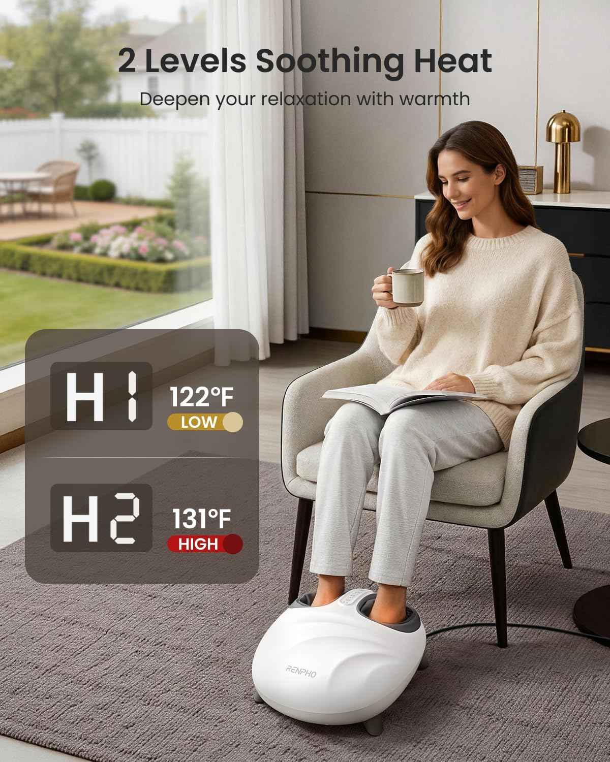RENPHO Foot Massager Designed Specifically for Women, Shiatsu Foot Massager with Pressure Monitor Tech, Full-Foot Massage Machine with Kneading & Compression, Birthday Gifts for Women, Size 13