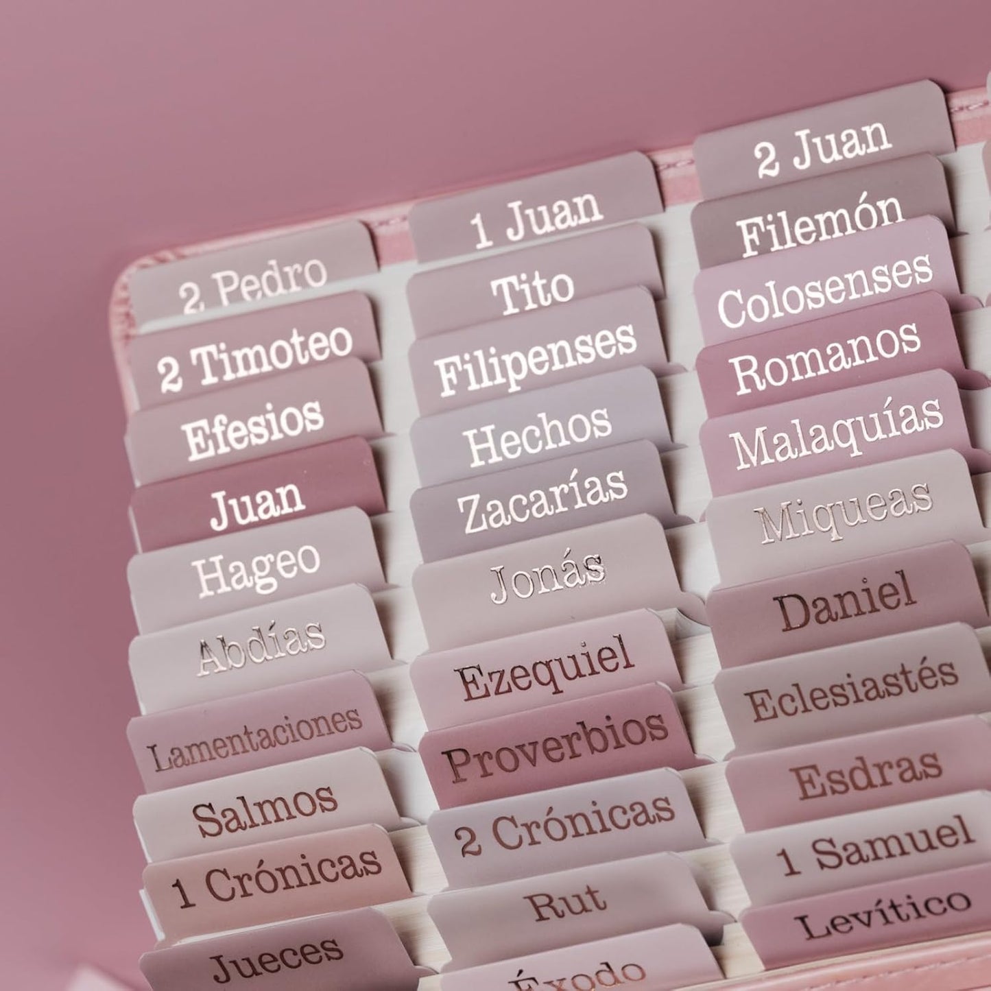 UPAFEXXI-Spanish Laminated Bible Tabs for Women and Men(Gold Foil Embossed Lettering) Pestañas de la Biblias, 80 Reposition Large Print tabs, Easy to Read and Apply(Pink)
