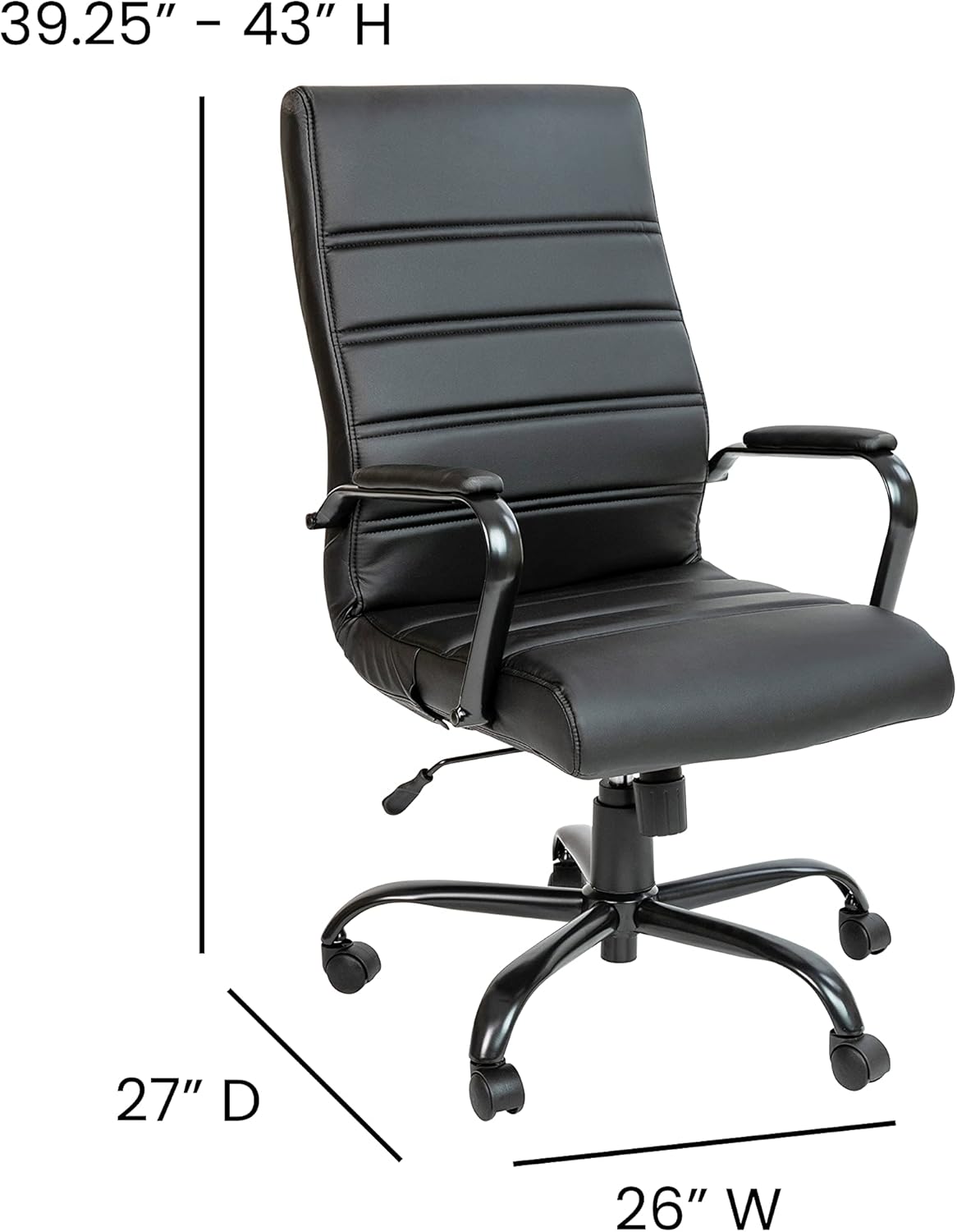 Flash Furniture Whitney High-Back Swivel LeatherSoft Desk Chair with Padded Seat and Armrests, Adjustable Height Padded Office Chair, Black