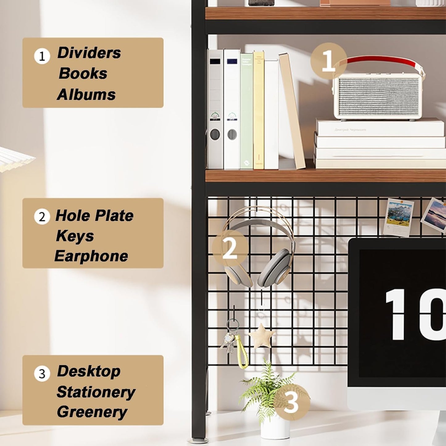 2-Tier Desktop Hutch Bookshelf Metal Desk Shelf Dorm Bookcase for Computer Desk Countertop Storage Organizer Display Rack for Office Home (White, 53.1in)