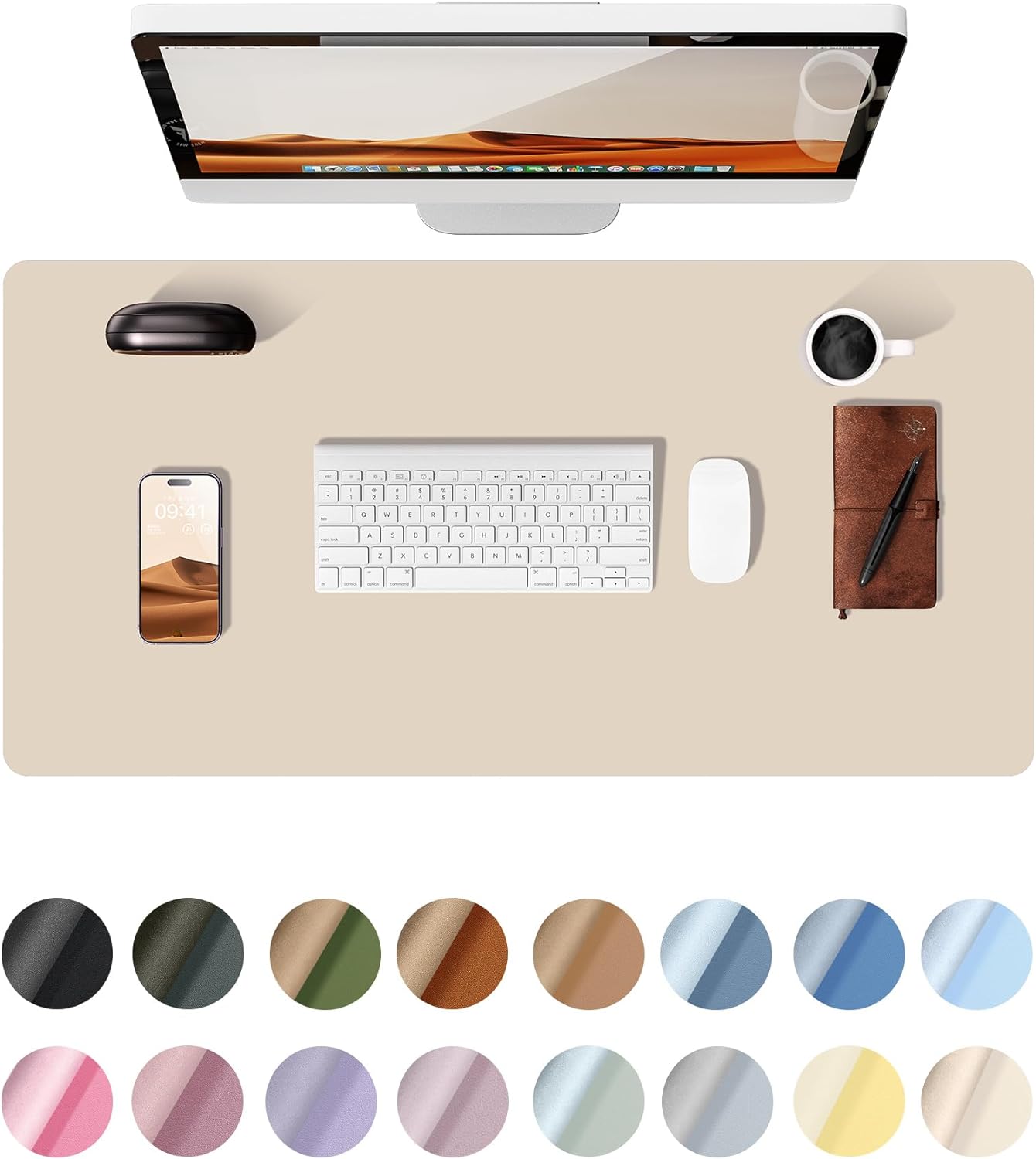 YSAGi Leather Desk Pad Protector, Office Desk Mat, Large Mouse Pad, Non-Slip PU Leather Desk Blotter, Waterproof Laptop Desk Writing Pad for Office and Home (23.6" x 13.8", Eggshell)