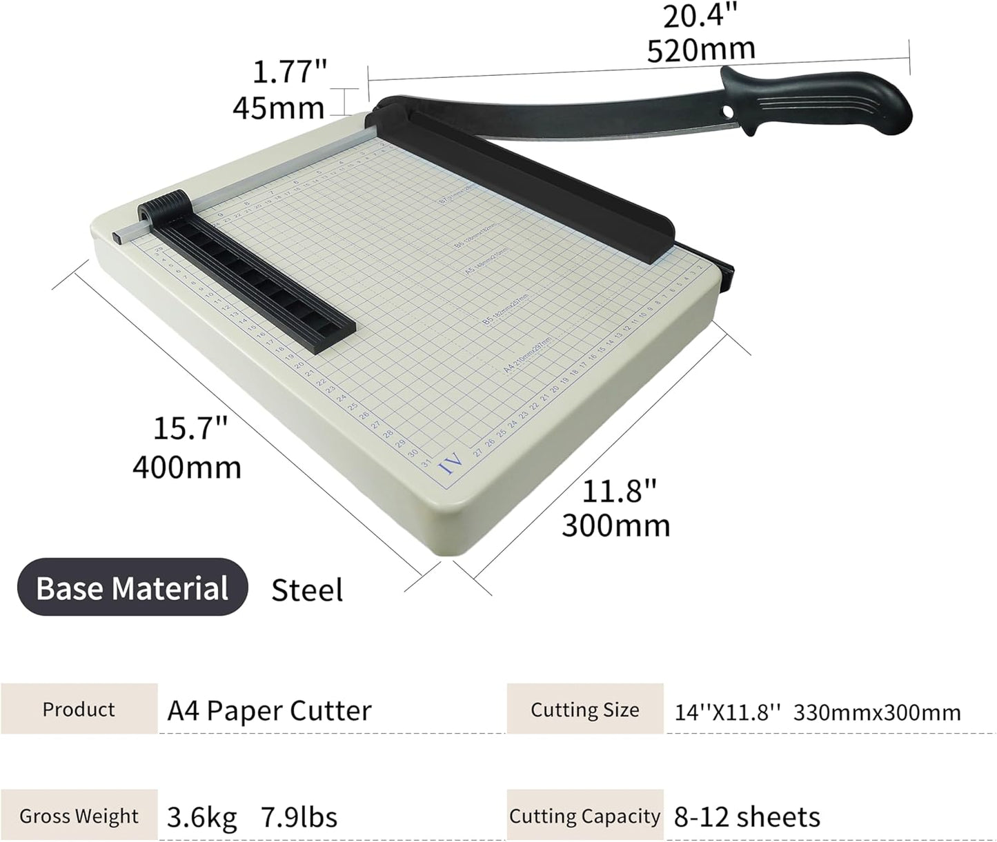 TEXALAN(R) Paper Cutter 12" x 10" Metal Base Trimmer Scrap Booking Guillotine Blade