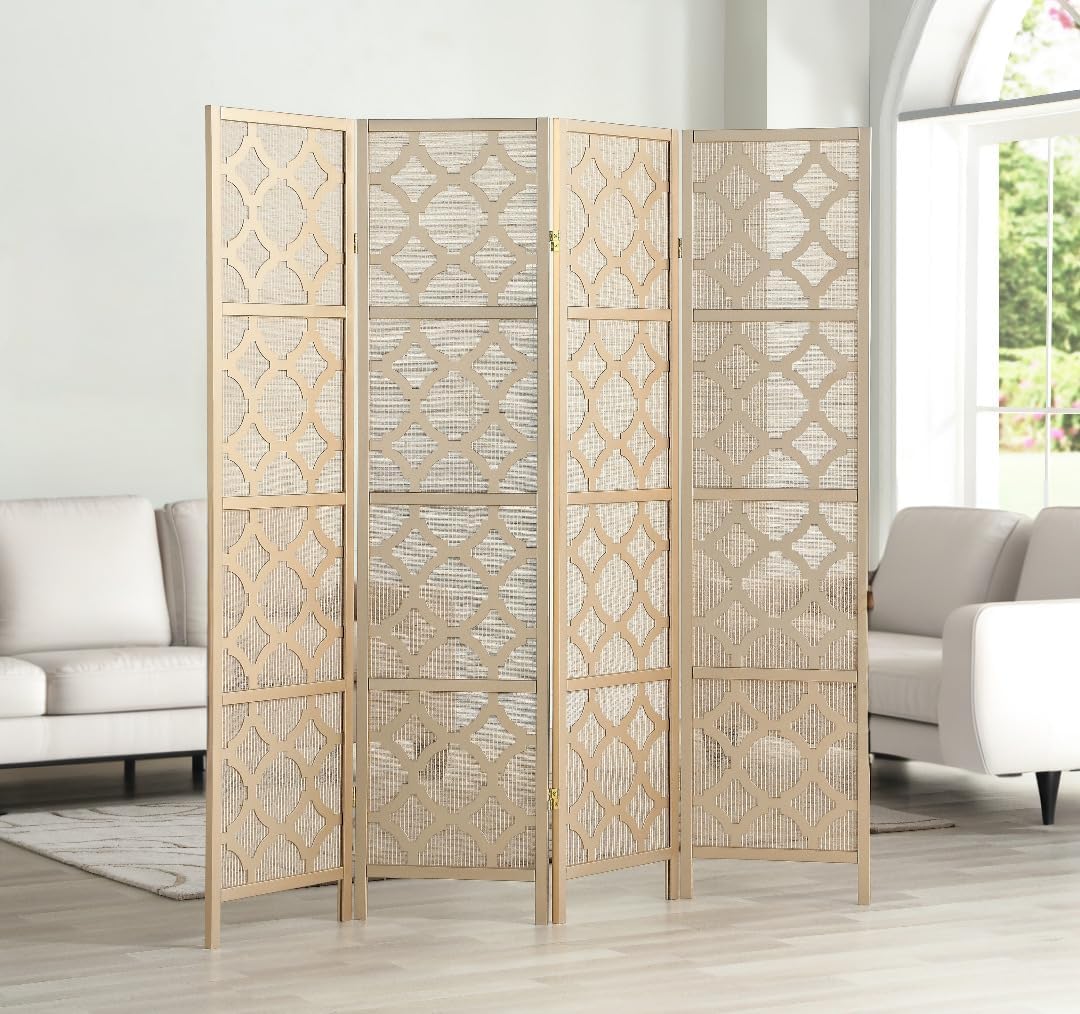 NicBex Room Divider 4 Panel Room Dividers with Quarterfoil Diamond Design Partition Room Dividers and Folding Privacy Screens Wall Divider for Home, Room Separation,69.28"W x 17.32"D x 70.31"H, Gold - Lumora Desk