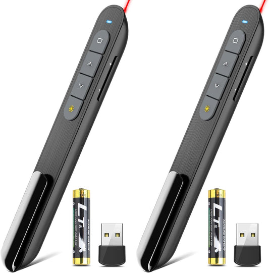 （2 Units） Wireless Presenter Remote Presentation Pointer Clicker with Hyperlink & Volume Control USB PowerPoint Slide Advancer for Mac Laptop PC Computer Keynote