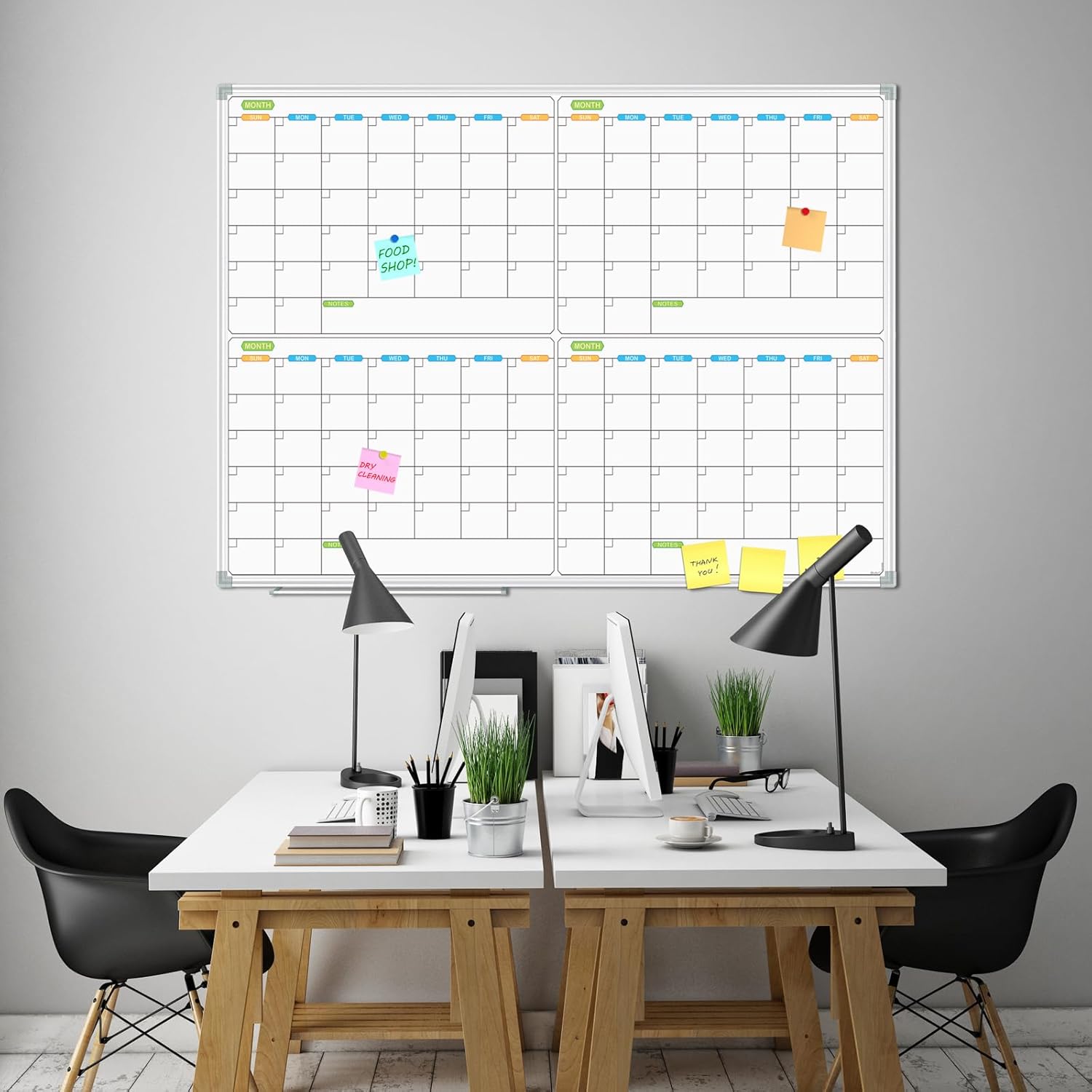 JILoffice Magnetic Dry Erase Calendar Whiteboard, 4 Month White Board Planner 48 X 36 Inch, Silver Aluminum Frame Wall Mounted Board for Office Home and School - Lumora Desk