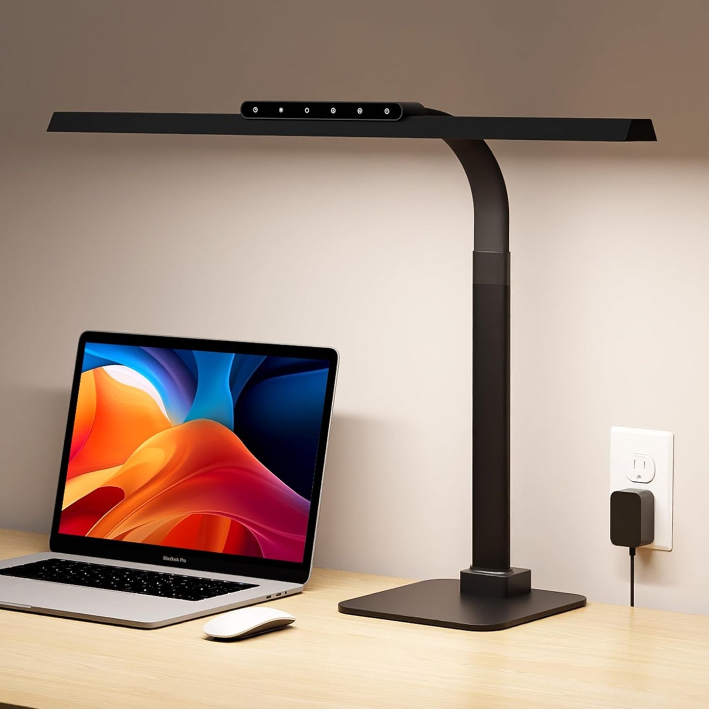 Desk Lamps for Office with Stable Base, 24W Touch Control Brightness Adjustable Tall Desk Lights, Eye-Caring Architect Task Light, Dimmable Brightness & Color Computer Lights for Desktop, Black - Lumora Desk