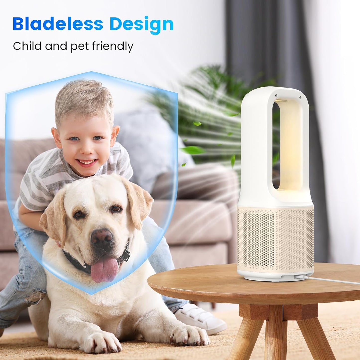 Misby Desk Fans Small Quiet, 13 Inch Bladeless Table Fan, 5 Speeds for Powerful Airflow, 70° Oscillating Fan with Night Light and Timer, Desktop Cooling Fan for Bedroom, Office, Nightstand
