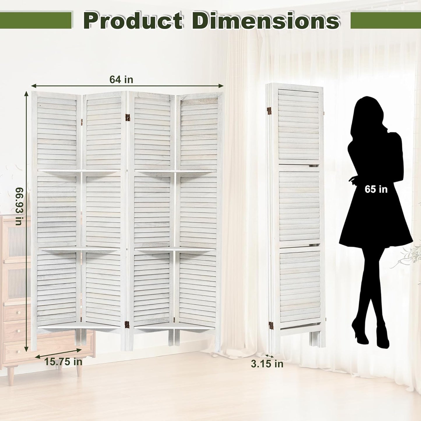 NicBex 4 Panel Room Divider,5.6FT Wood Carved Room Dividers with Display Shelves Folding Privacy Screens Portable Freestanding Partition Wall Dividers for Room Separation,Home Bedroom Office,White - Lumora Desk