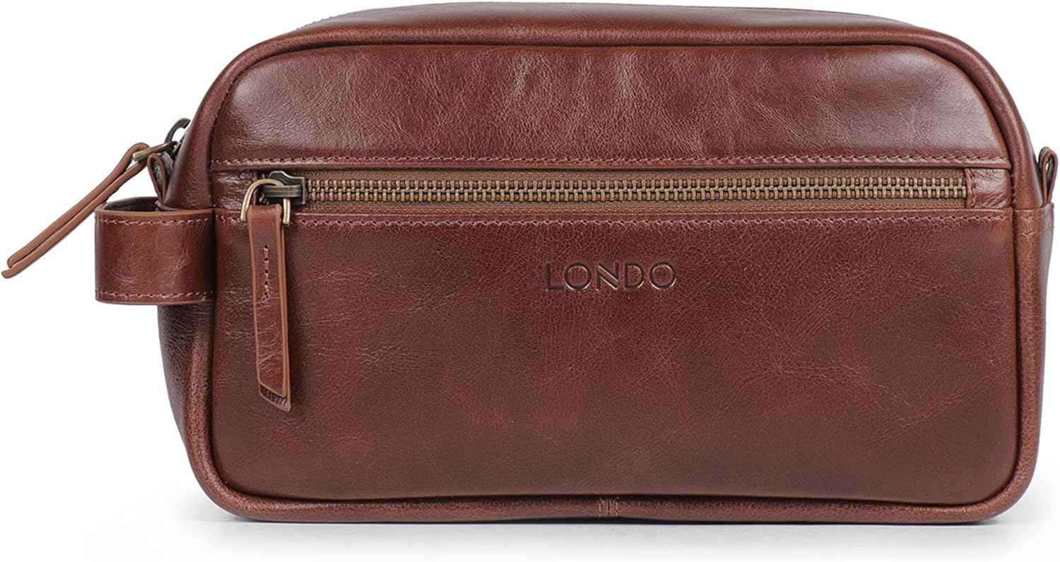 Londo Genuine Leather Travel Toiletry Bag – Makeup, Shaving Organizer, Dopp Kit for Men & Women, Durable & Stylish Travel Accessory