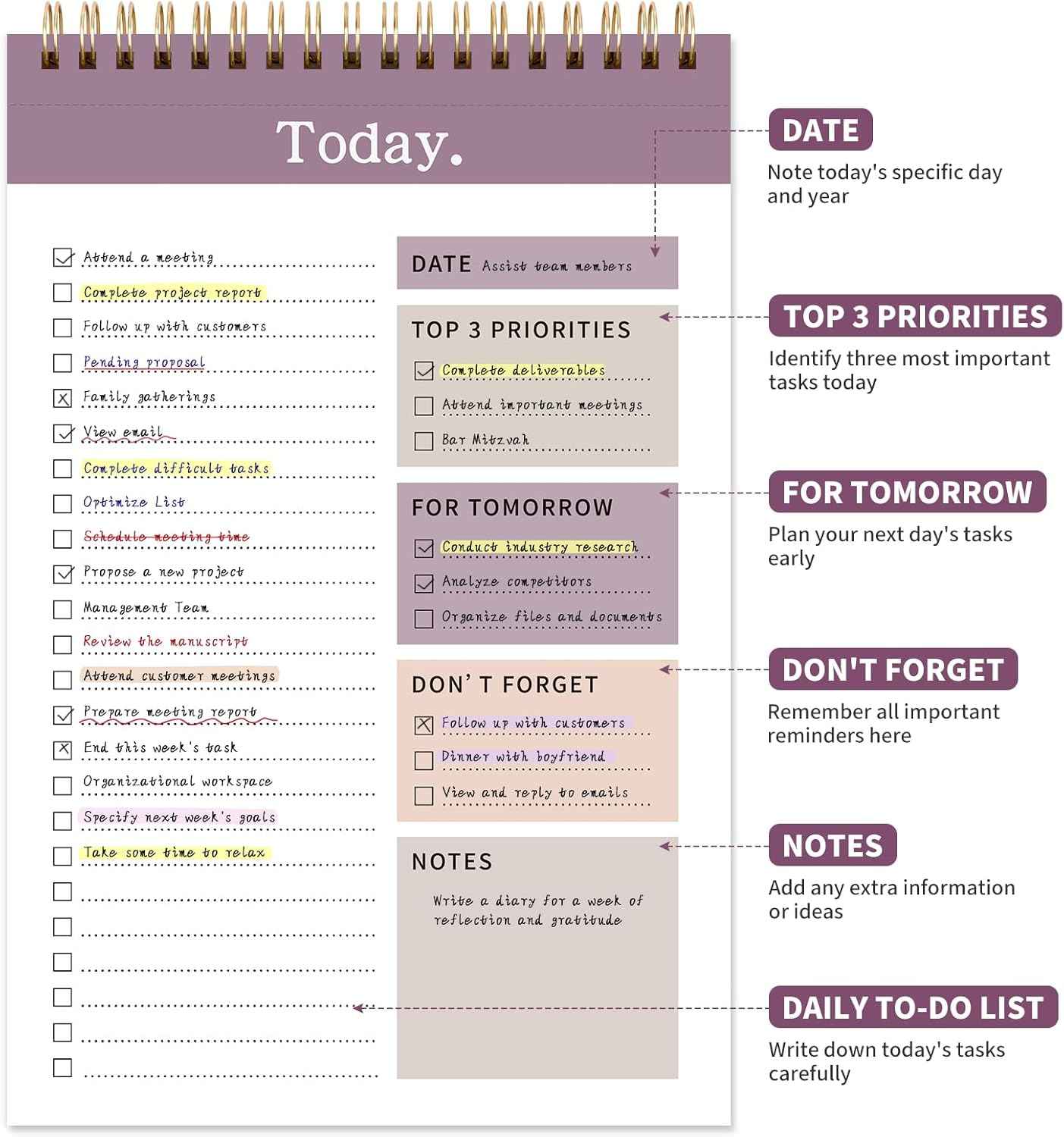 104 Pgs To Do List Notepad, 52 Undated Sheets Duplex-printed Daily Planner For Work Home School Office Desk Accessories Supplies & Goal Setting Tasks -Purple