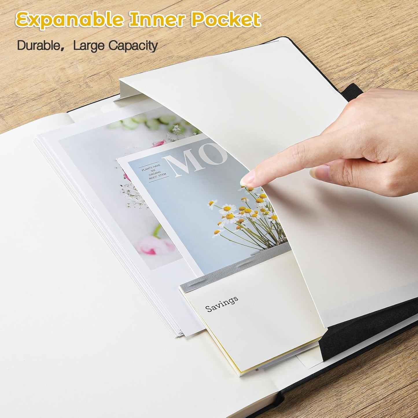 College Ruled Notebook, A4 Hardcover Leather Notebook for Work, Lined Notebook Journal for Women, Men, 192 Thick Paper, 8.5" x 11", Large Notebook with Pockets, Professional Business Notebook, Yellow