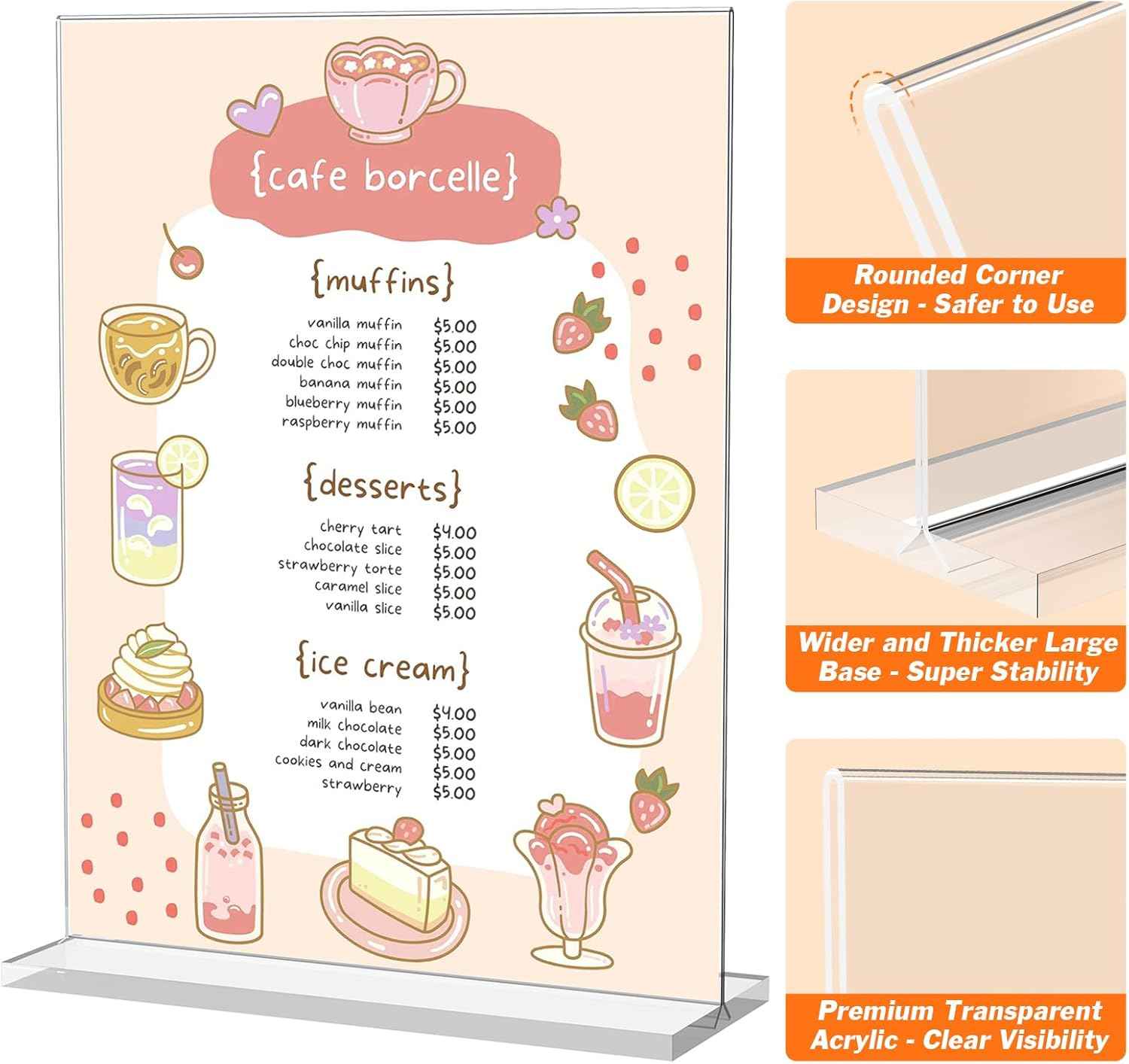 3 Pack Acrylic Sign Holder 8.5 x 11 Inches, Clear Menu Stand, Vertical Flyer Display, Table Paper Holder, Desk Brochure, Plastic Sign Display for Restaurants, Office, Store