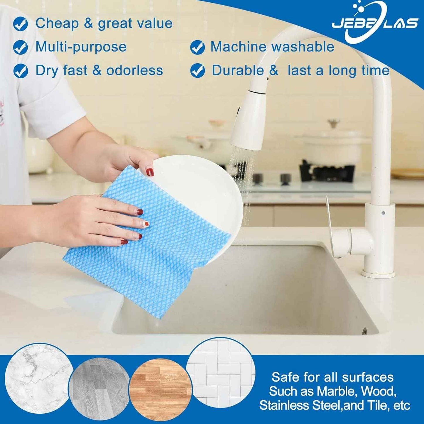 JEBBLAS Disposable Dish Towels and Cloths, Reusable Wipes, 50 Count/Pack, Green