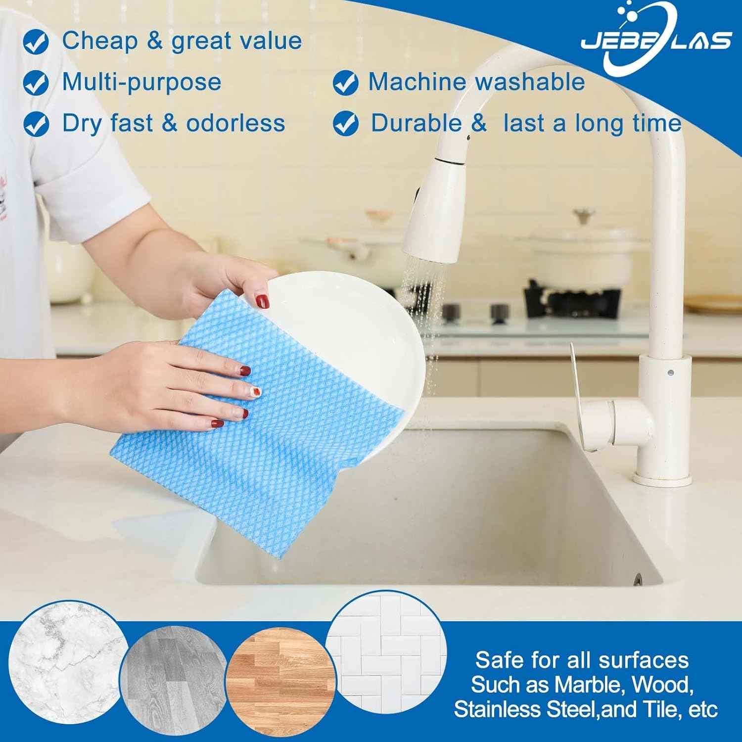 JEBBLAS Disposable Dish Towels and Cloths, Reusable Wipes, 50 Count/Pack, Green