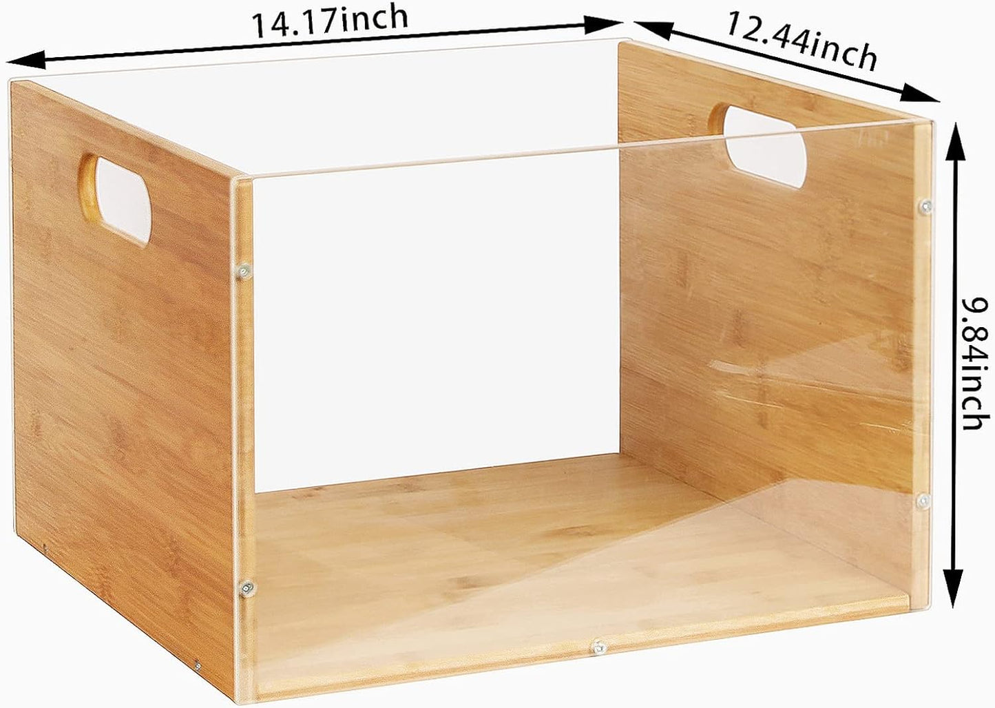 Clear Acrylic File Box Organizer, Bamboo Hanging Folder Storage Boxes, Filing Crate Bin Holder with Handle for Home Office Desk, Letter Size