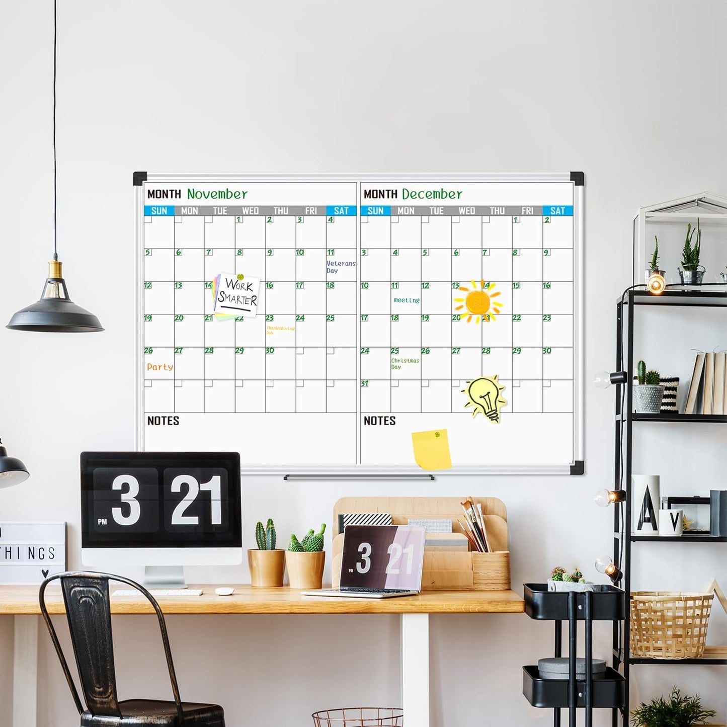 XBoard Magnetic Calendar Whiteboard 48" x 36" - 2 Month Dry Erase Board, White Board + Colorful Calendar Board, Silver Aluminium Framed Monthly Planning Board - Lumora Desk