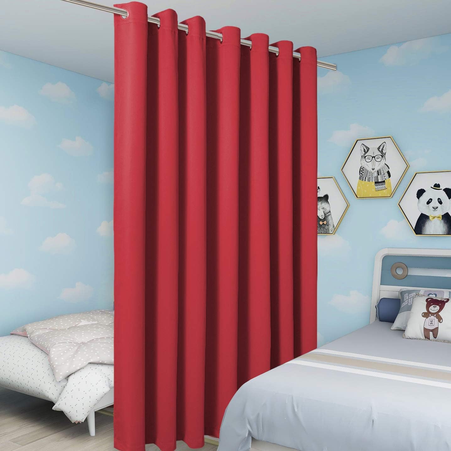 BONZER Wide Room Divider Black Curtain Total Privacy Wall Room Darkening Grommet Curtains for Shared Room, 84L x 108W Inch (7L x 9W ft), 1 Panel, Red