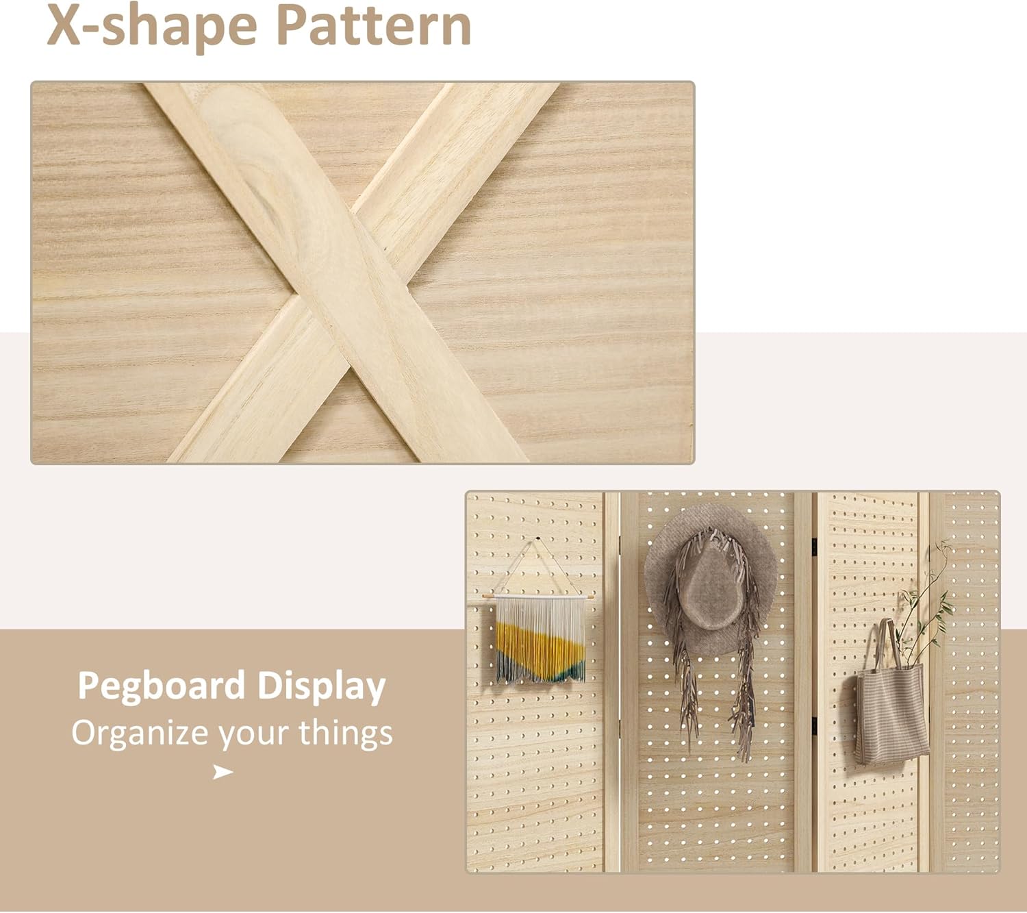 NicBex Room Divider 4 Panel Room Dividers with Pegboard Design Partition Room Dividers and Folding Privacy Screens 4.7 FT Wall Divider for Home, Office, Room Separation,59.75"W x 0.75"D x 57"H,Natural - Lumora Desk